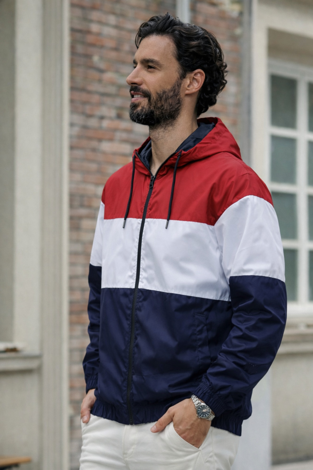 Erkek Comfort Fit Desenli Salaş Haki Yağmurluk & Rüzgarlık 3