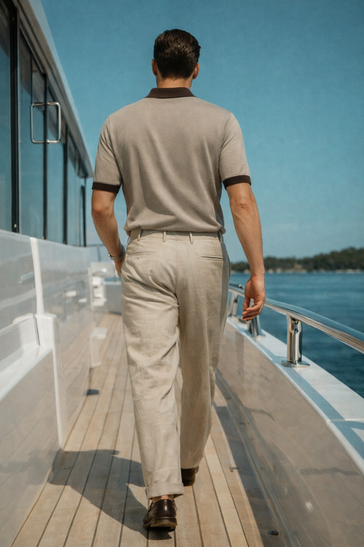Erkek Çizgili Premium Comfort Krem Polo Yaka Tişört 6