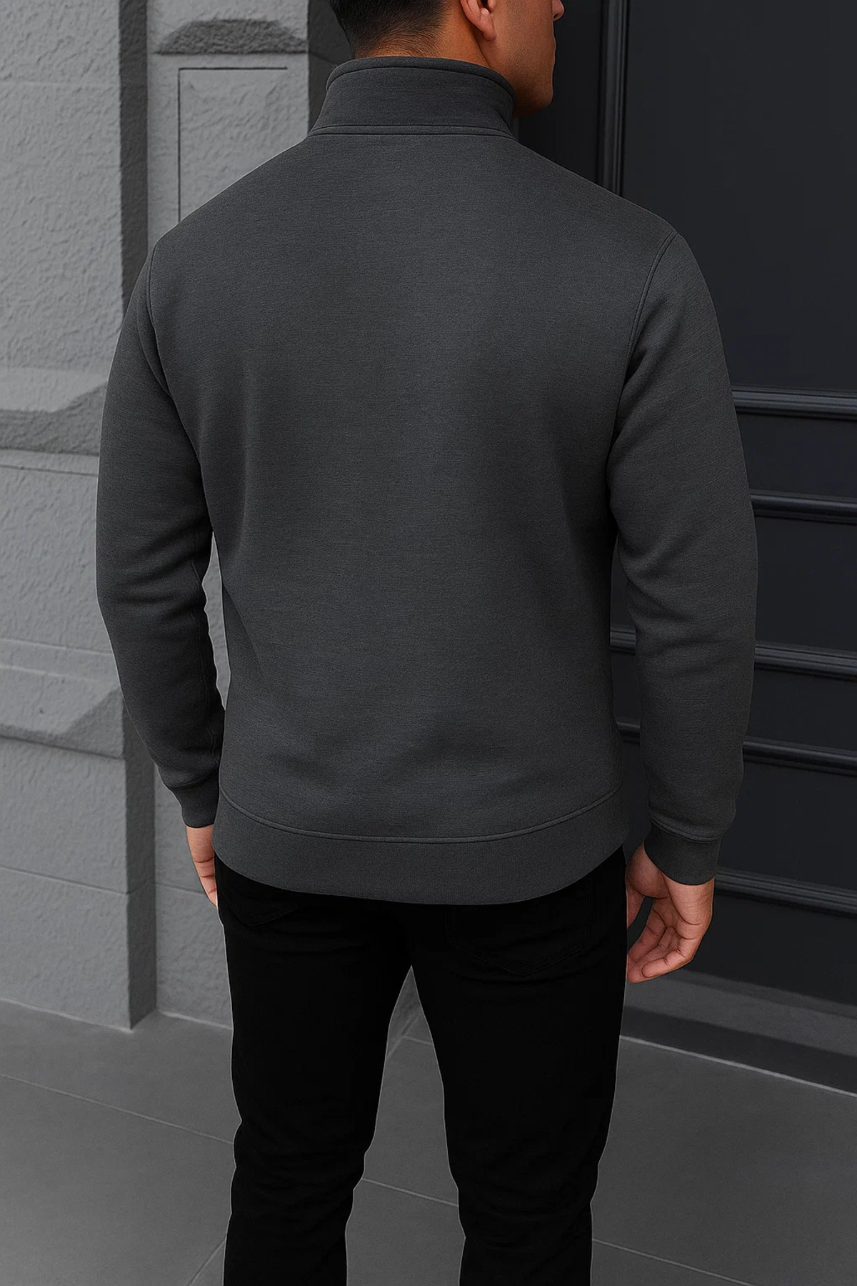 Erkek Kışlık Basic Antrasit Fermuarlı Sweatshirt 6