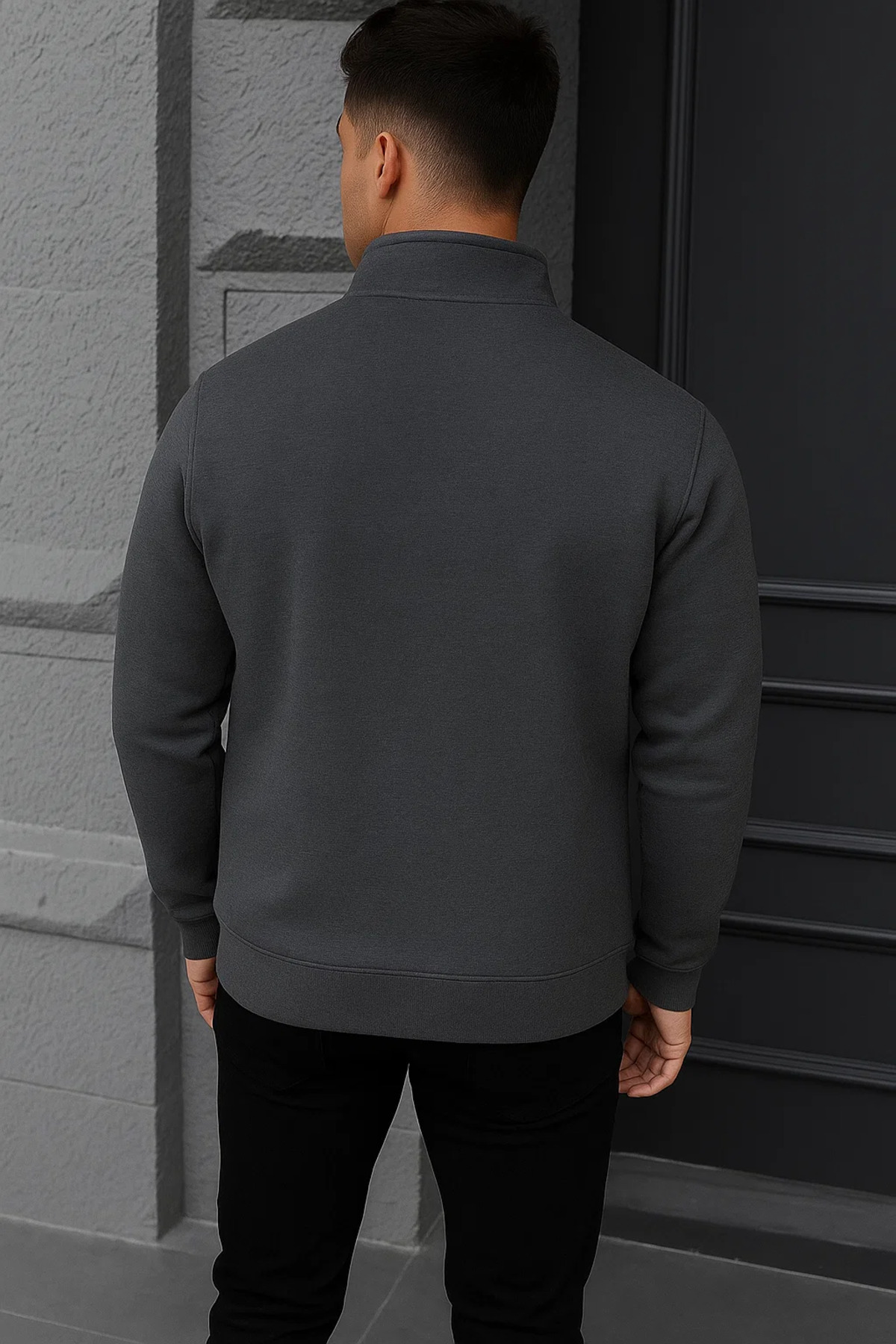 Erkek Kışlık Basic Antrasit Fermuarlı Sweatshirt 5
