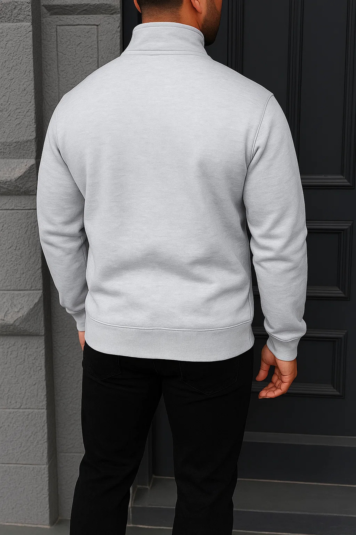 Erkek Kışlık Basic Gri Fermuarlı Sweatshirt 6