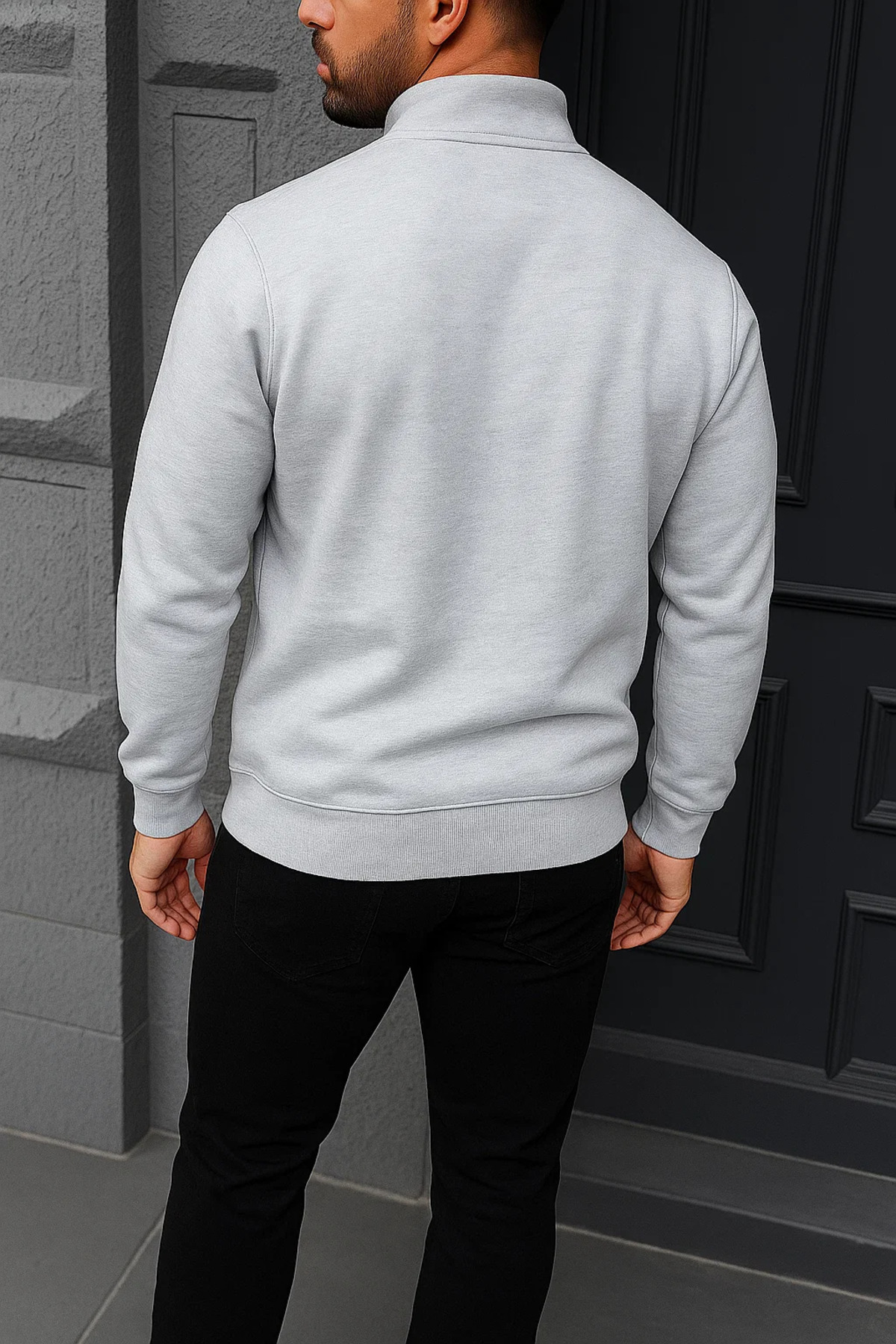 Erkek Kışlık Basic Gri Fermuarlı Sweatshirt 5