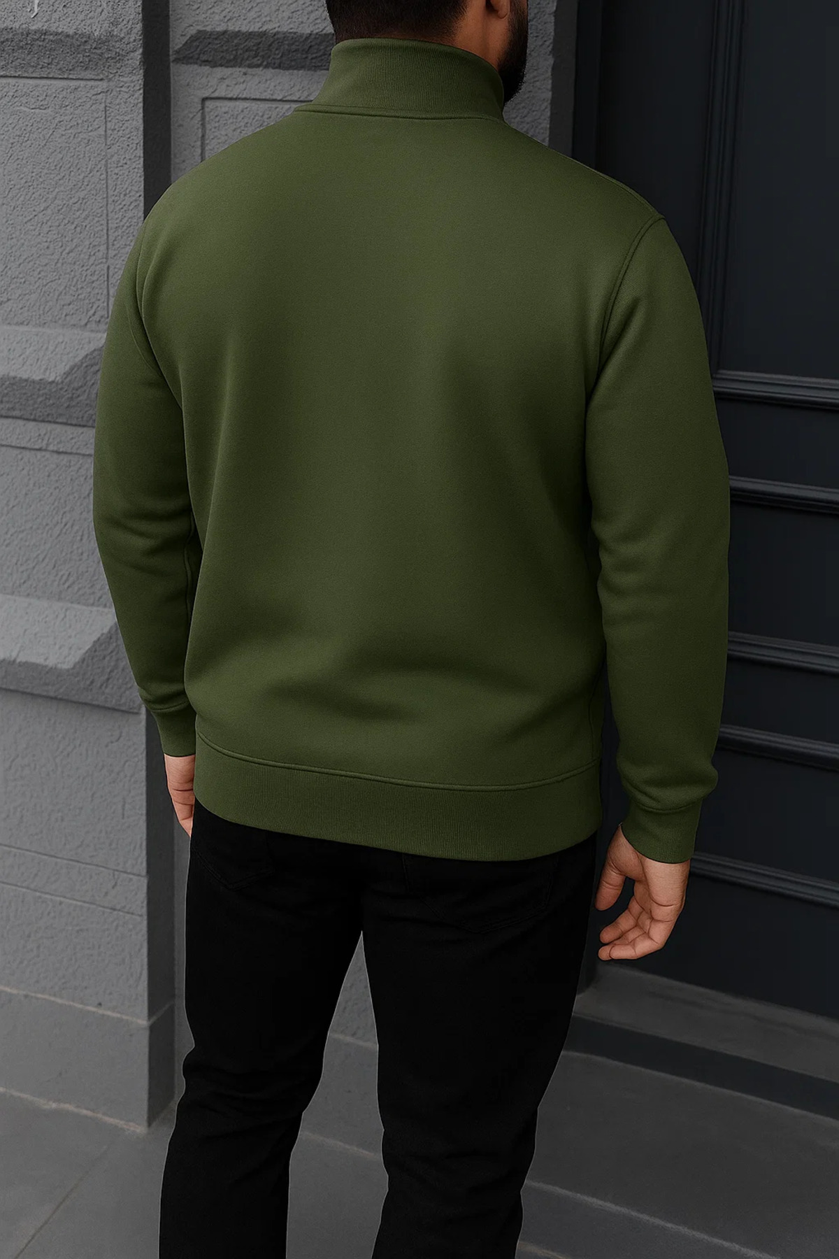 Erkek Kışlık Basic Haki Fermuarlı Sweatshirt 6