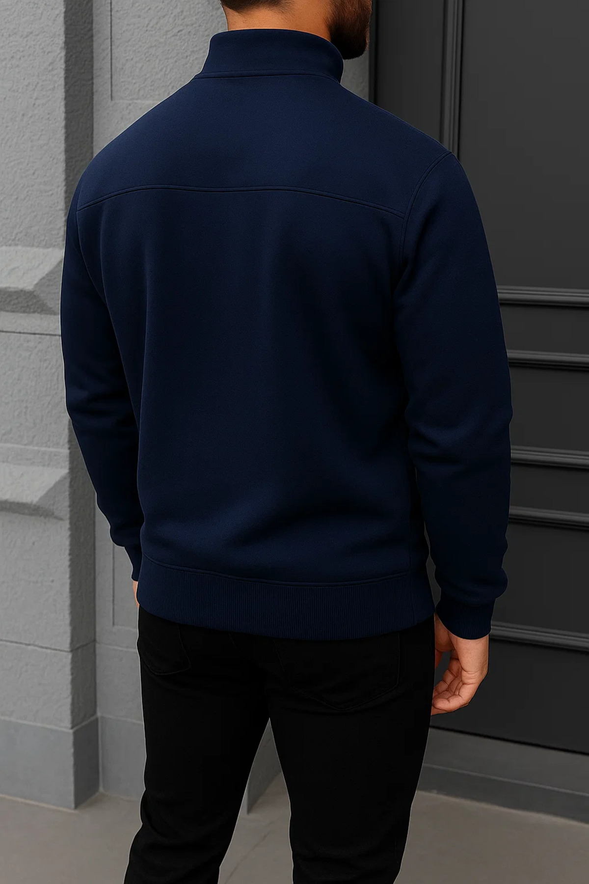 Erkek Kışlık Basic Lacivert Fermuarlı Sweatshirt 5
