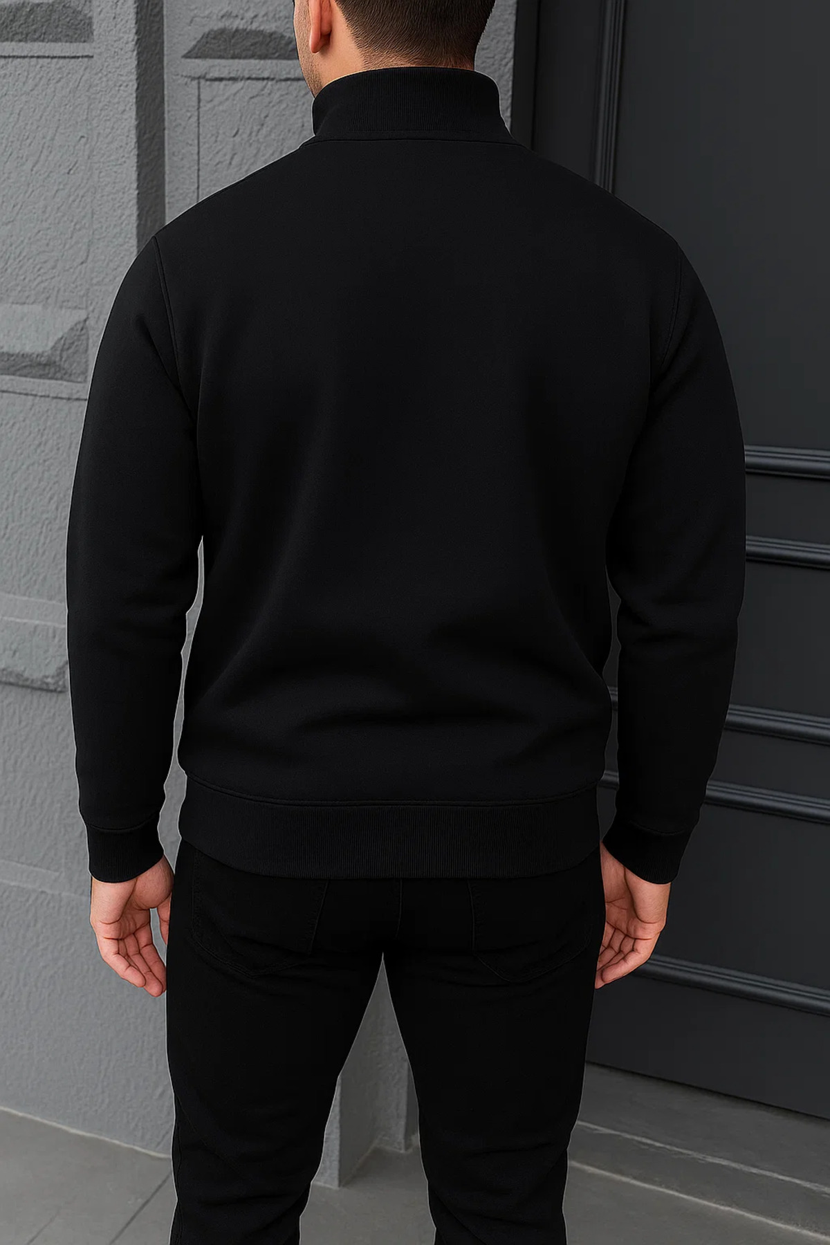 Erkek Kışlık Basic Siyah Fermuarlı Sweatshirt 5