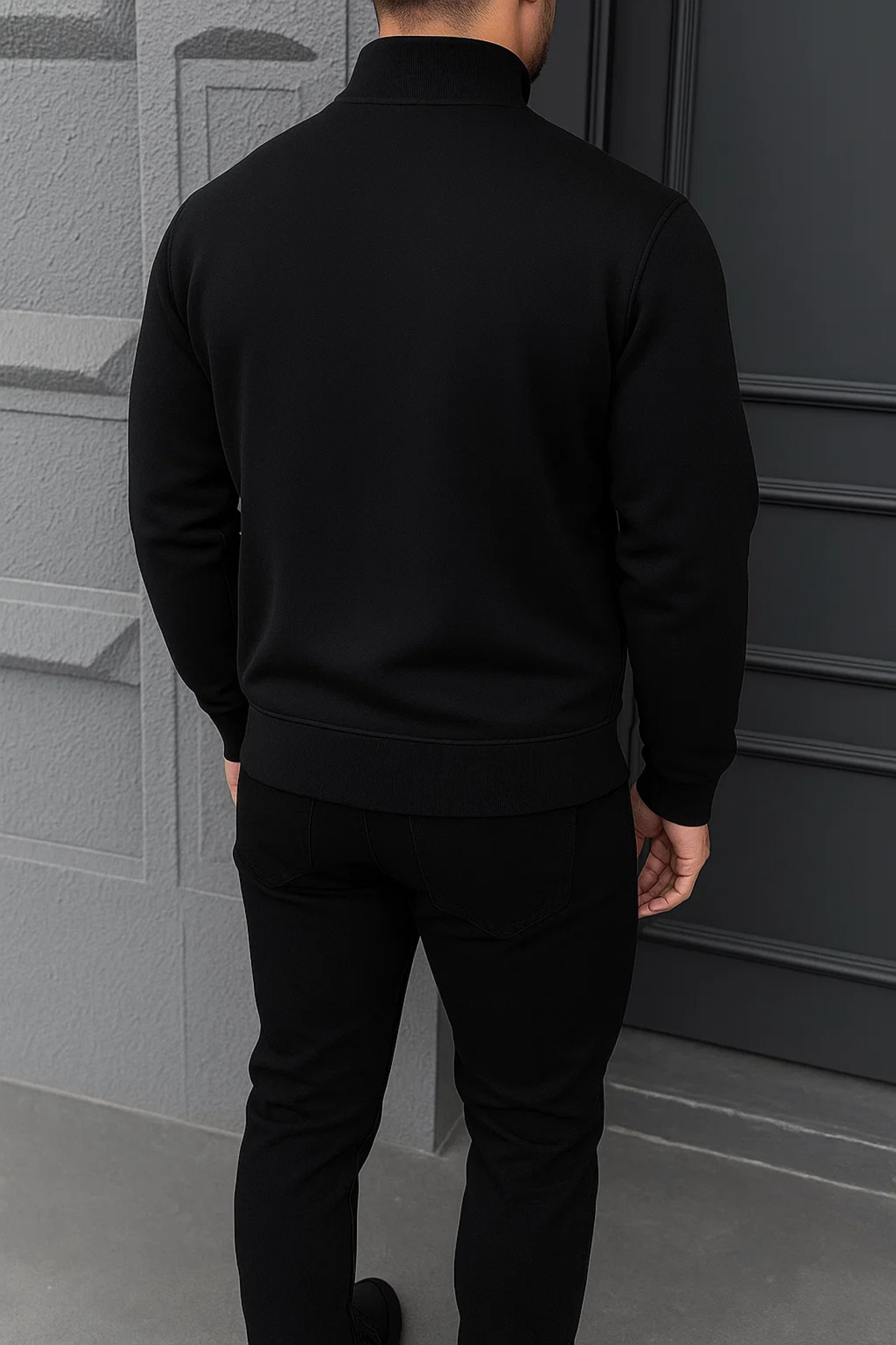 Erkek Kışlık Basic Siyah Fermuarlı Sweatshirt 6
