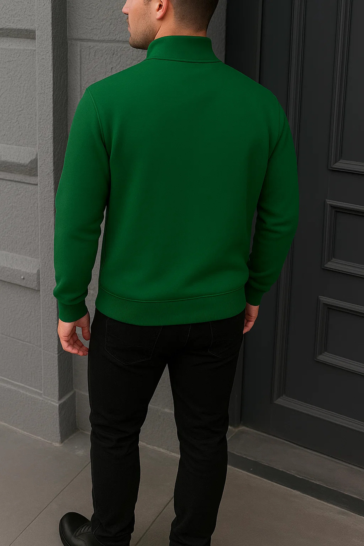 Erkek Kışlık Basic Yeşil Fermuarlı Sweatshirt 6