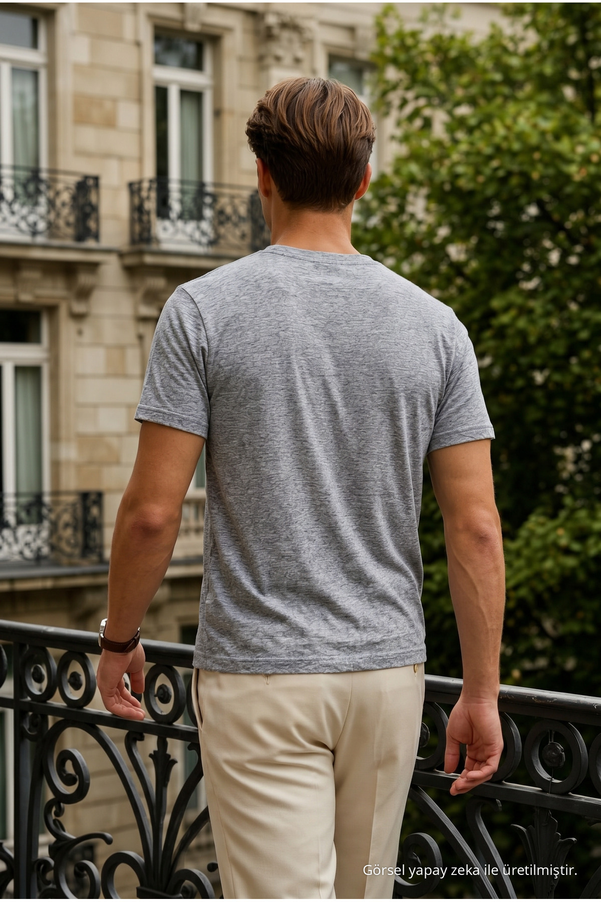Erkek Relax Fit Kısa Kollu %100 Pamuk Antrasit Tişört 6