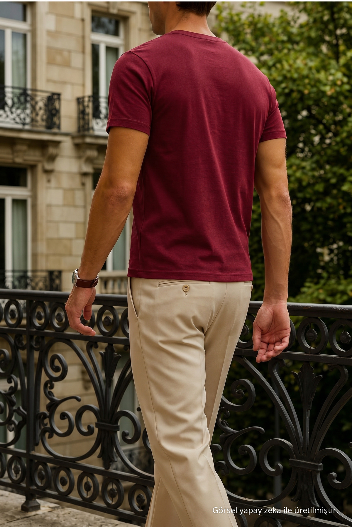 Erkek Relax Fit Kısa Kollu %100 Pamuk Bordo Tişört 6