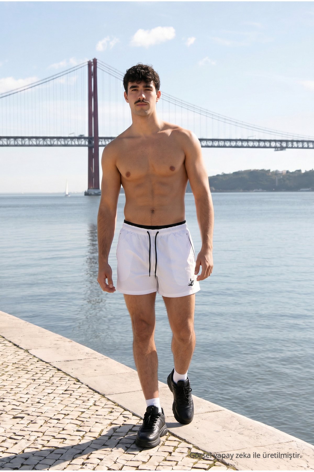 Erkek Relax Fit Bağcıklı Fermuarlı Cepli Açık Gri Deniz Şortu 3