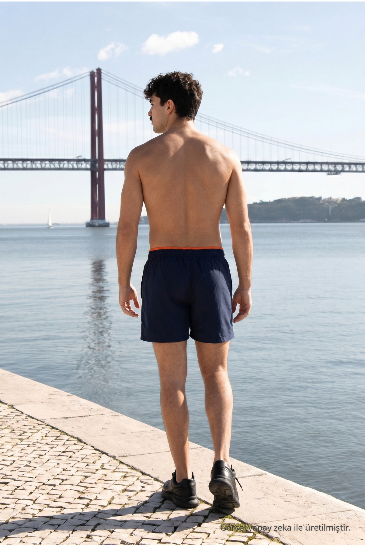 Erkek Relax Fit Bağcıklı Fermuarlı Cepli Lacivert Deniz Şortu 6