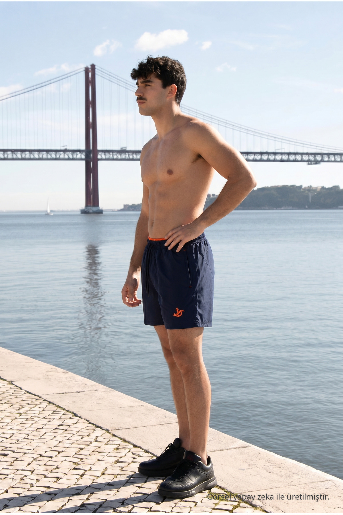 Erkek Relax Fit Bağcıklı Fermuarlı Cepli Lacivert Deniz Şortu 5