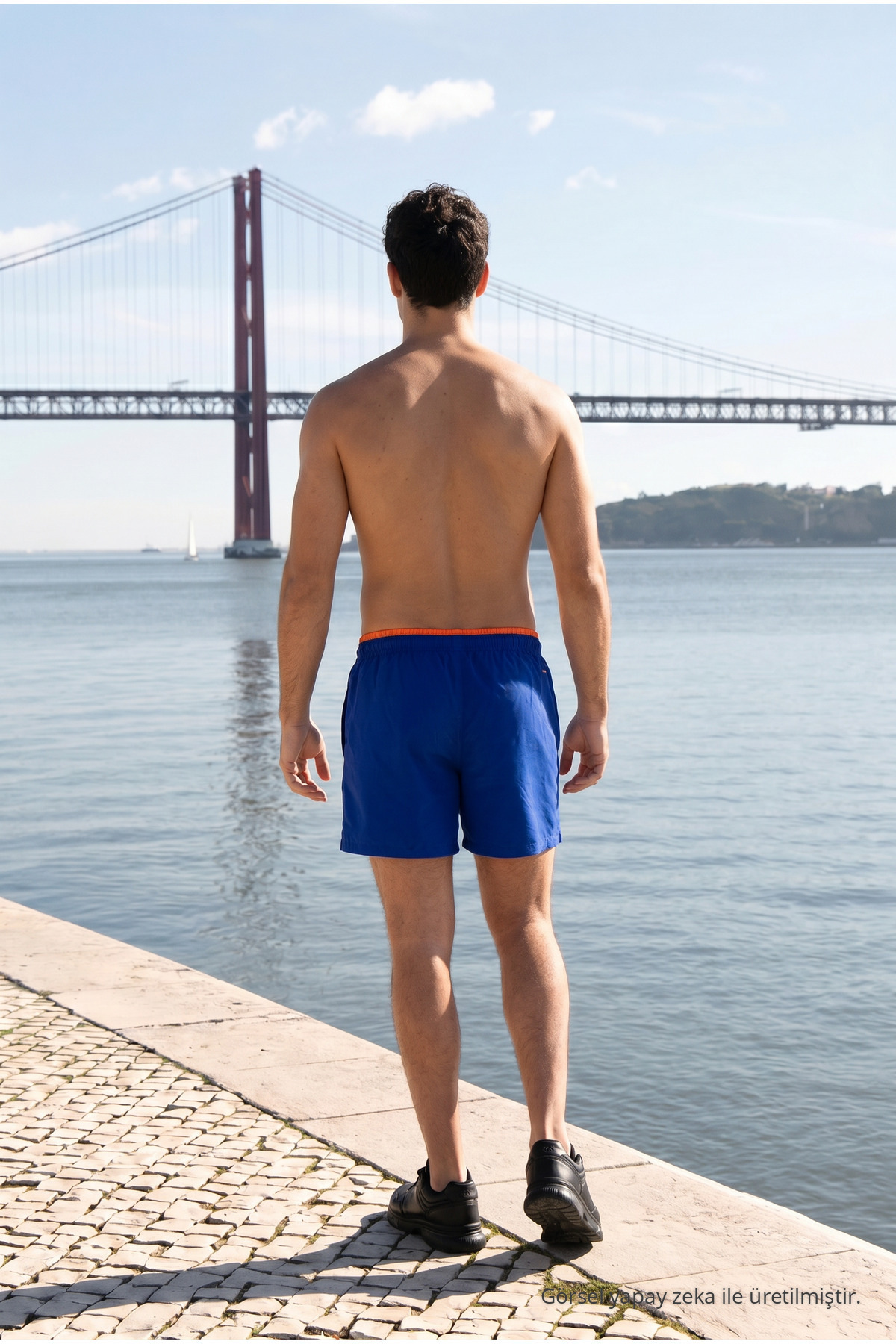 Erkek Relax Fit Bağcıklı Fermuarlı Cepli Mavi Deniz Şortu 6
