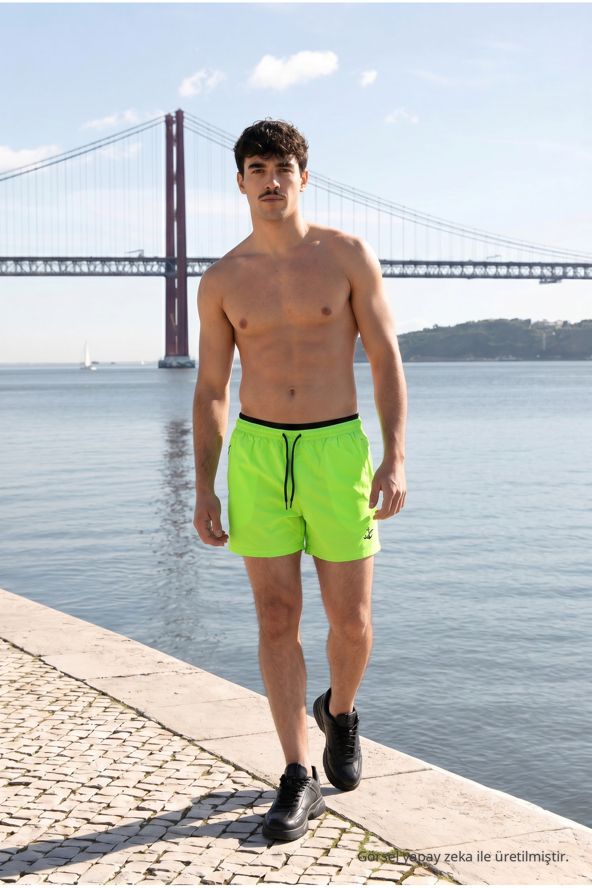 Erkek Relax Fit Bağcıklı Fermuarlı Cepli Yeşil Deniz Şortu 3