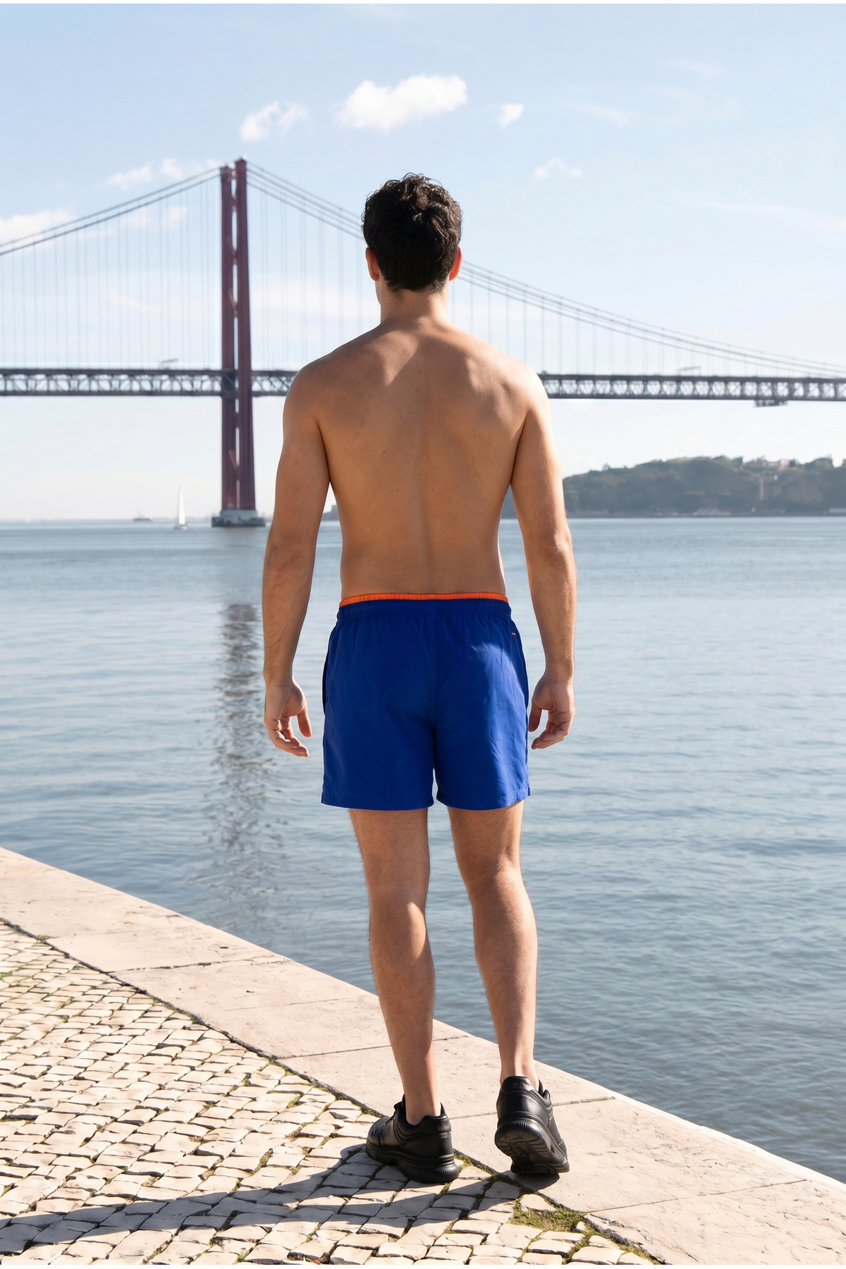 Erkek Relax Fit Bağcıklı Fermuarlı Cepli Mavi Deniz Şortu 6