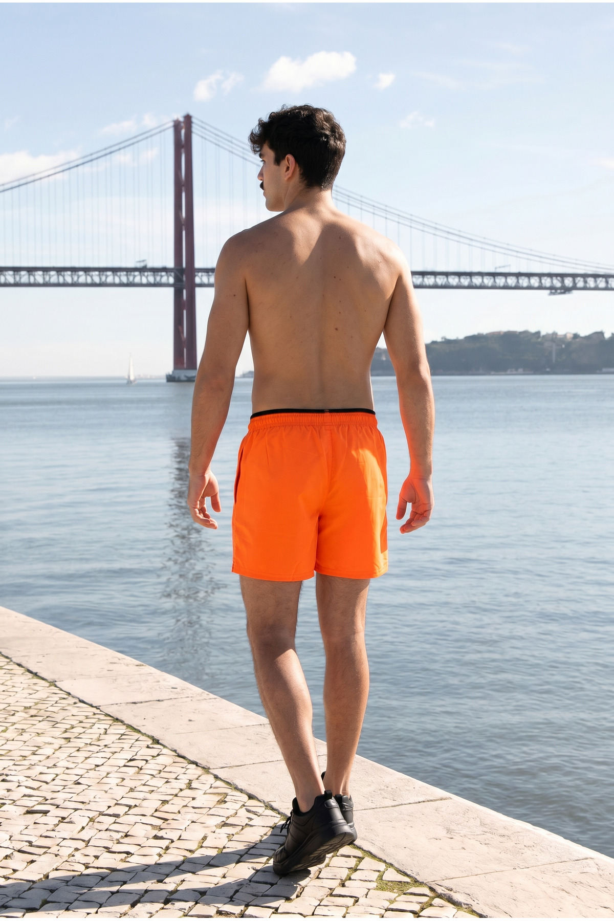 Erkek Relax Fit Bağcıklı Fermuarlı Cepli Turuncu Deniz Şortu 6
