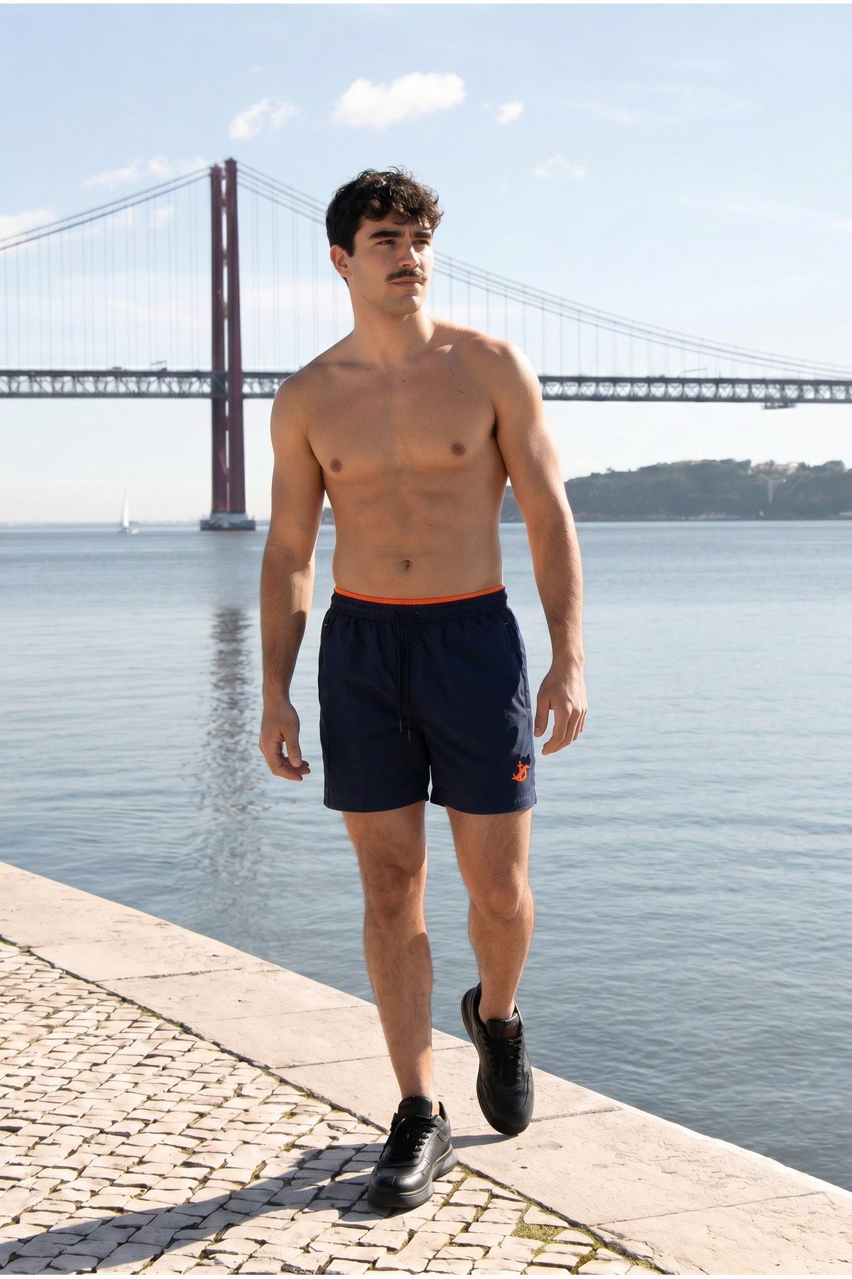 Erkek Relax Fit Bağcıklı Fermuarlı Cepli Lacivert Deniz Şortu 3