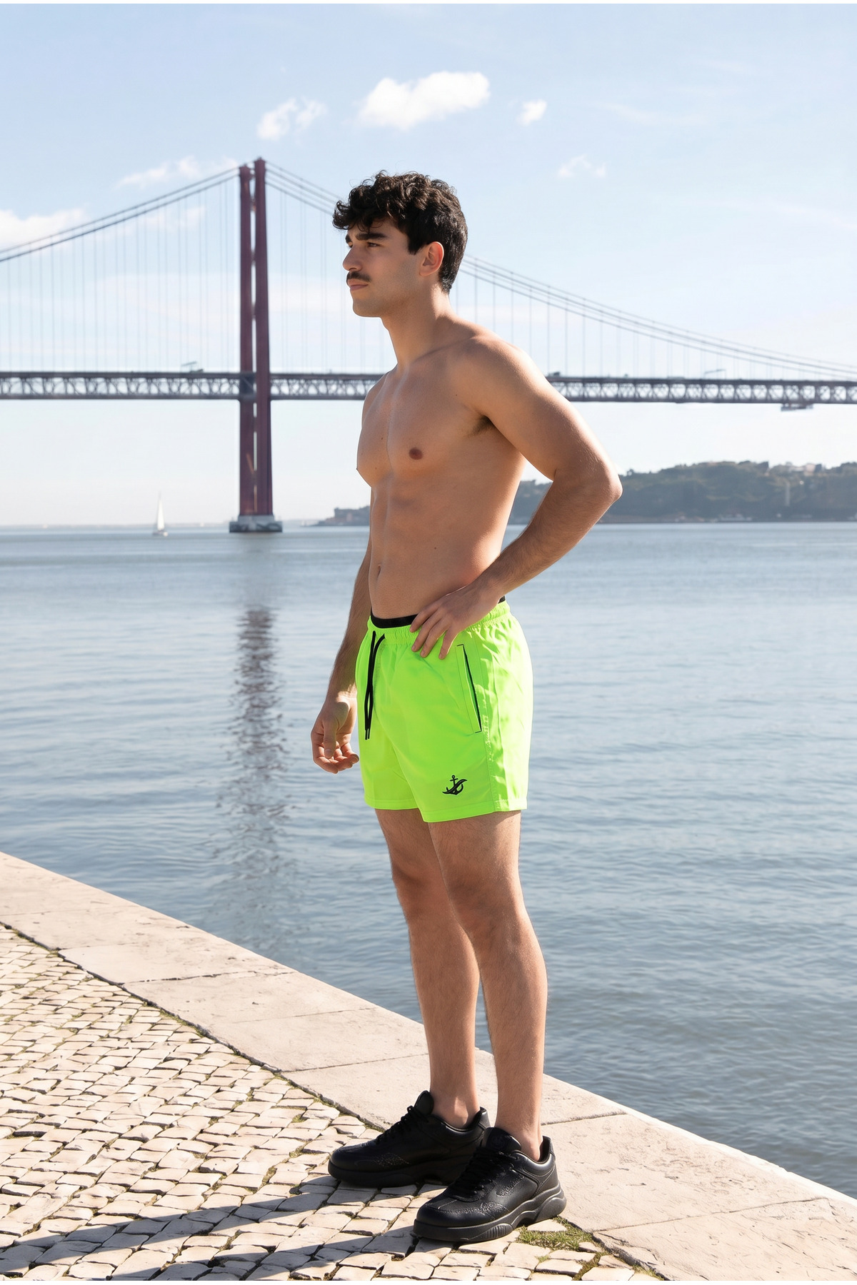 Erkek Relax Fit Bağcıklı Fermuarlı Cepli Yeşil Deniz Şortu 5