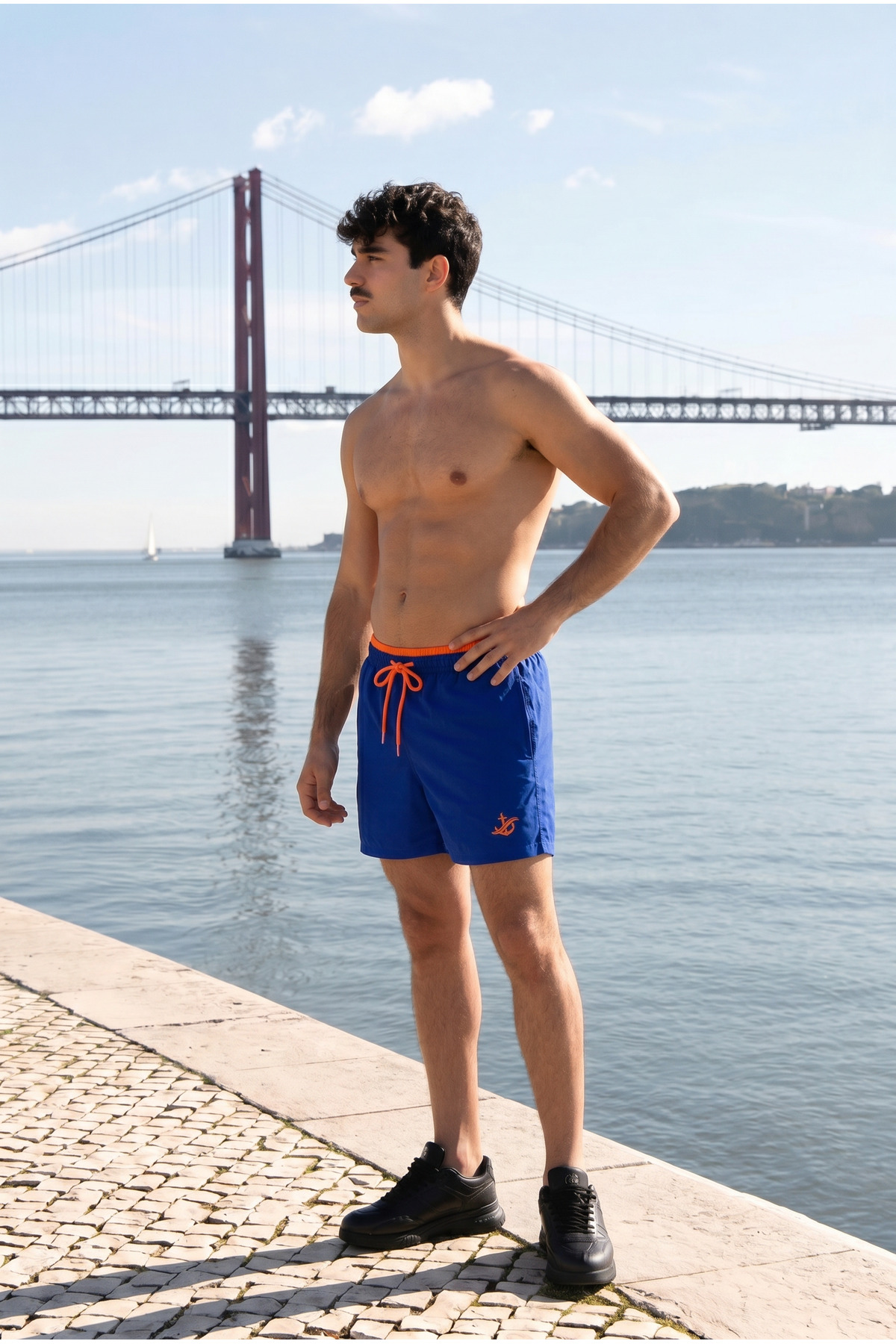 Erkek Relax Fit Bağcıklı Fermuarlı Cepli Mavi Deniz Şortu 5