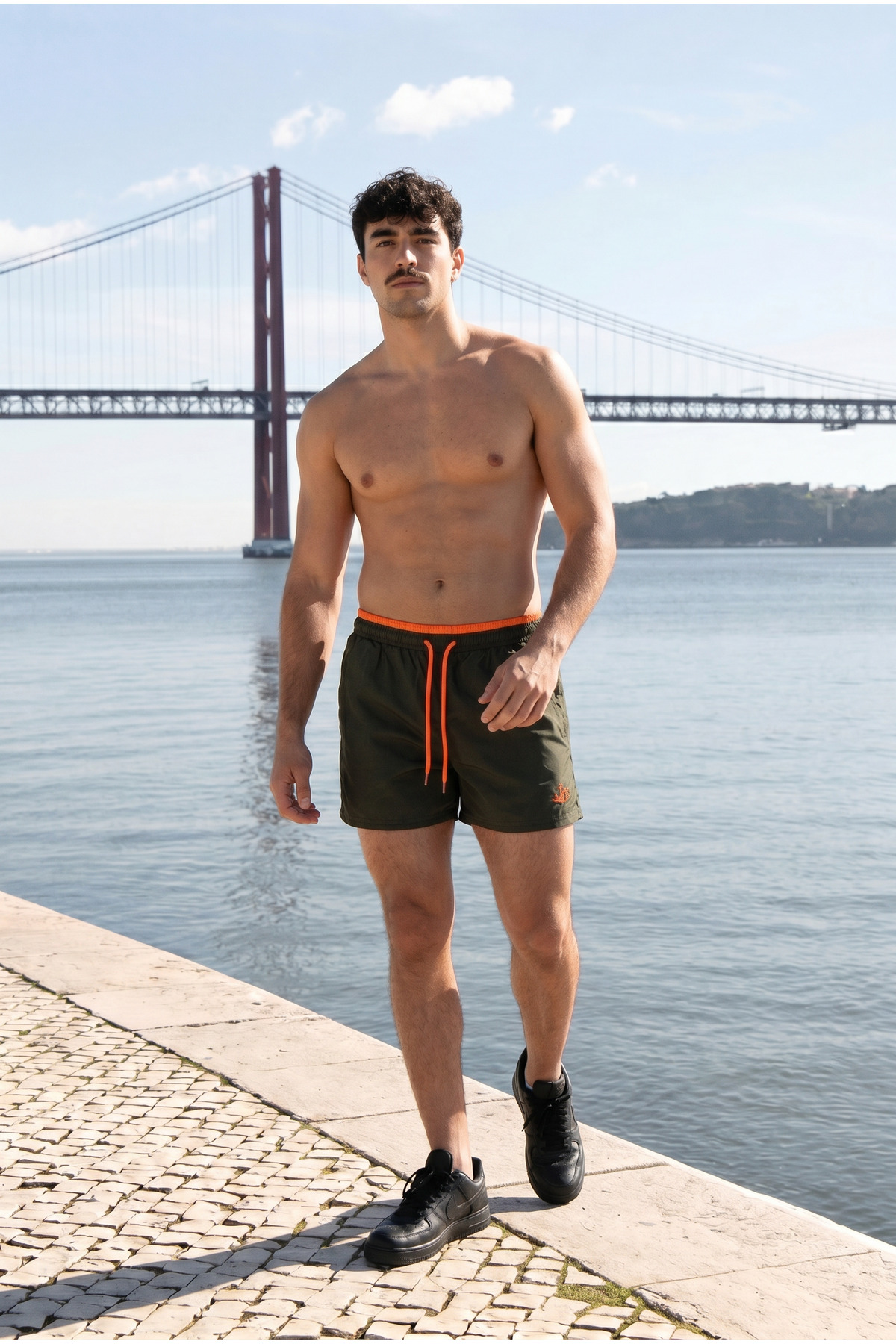 Erkek Relax Fit Bağcıklı Fermuarlı Cepli Haki Deniz Şortu 3