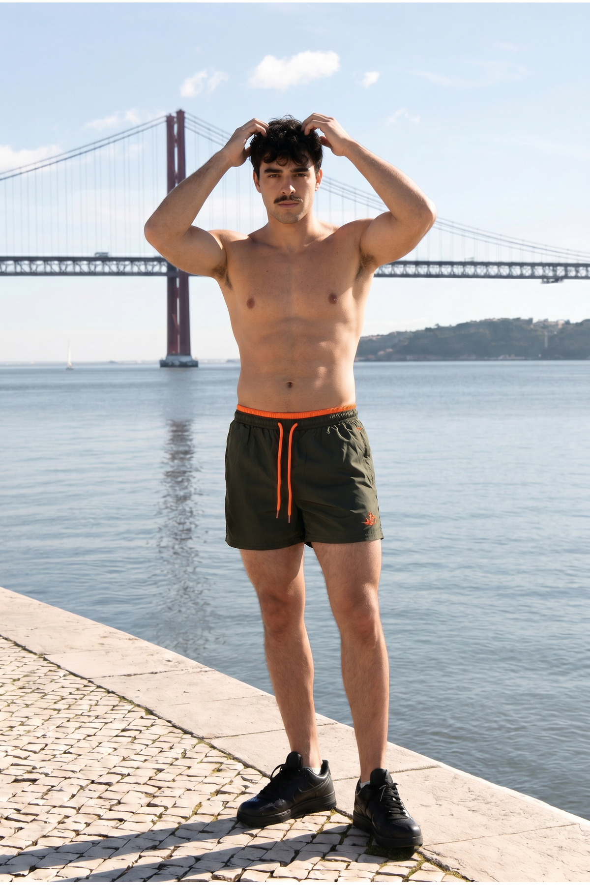 Erkek Relax Fit Bağcıklı Fermuarlı Cepli Haki Deniz Şortu 4