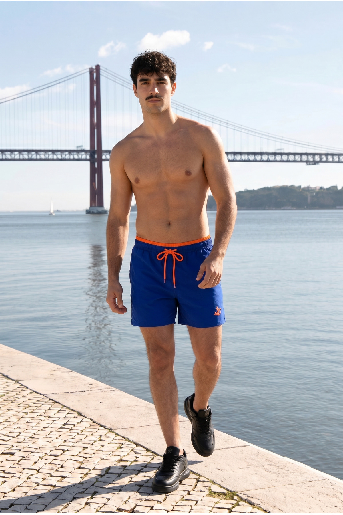 Erkek Relax Fit Bağcıklı Fermuarlı Cepli Mavi Deniz Şortu 3