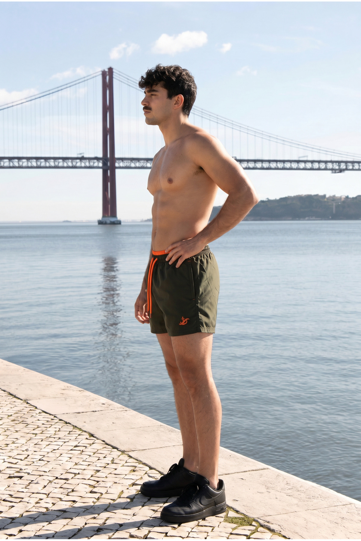 Erkek Relax Fit Bağcıklı Fermuarlı Cepli Haki Deniz Şortu 5