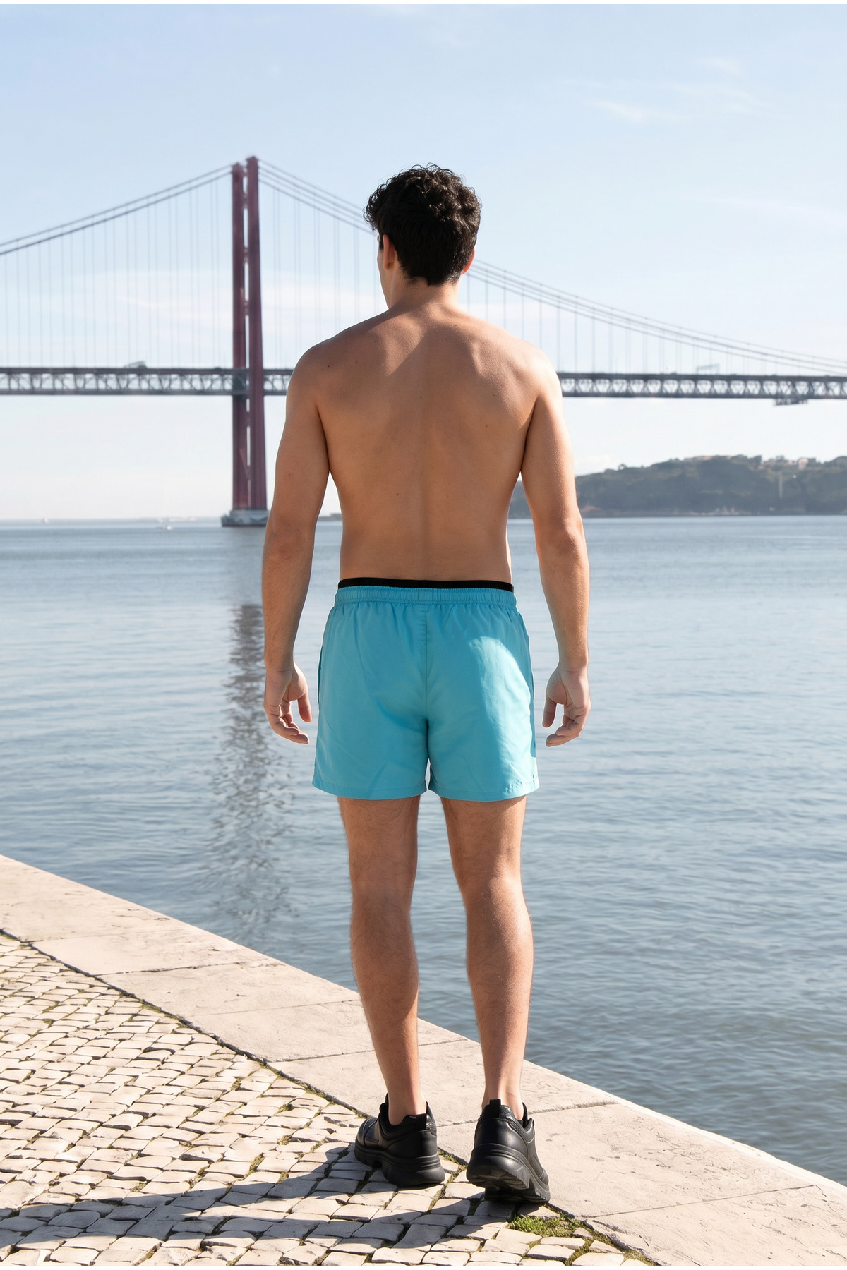 Erkek Relax Fit Bağcıklı Fermuarlı Cepli Turkuaz Deniz Şortu 6