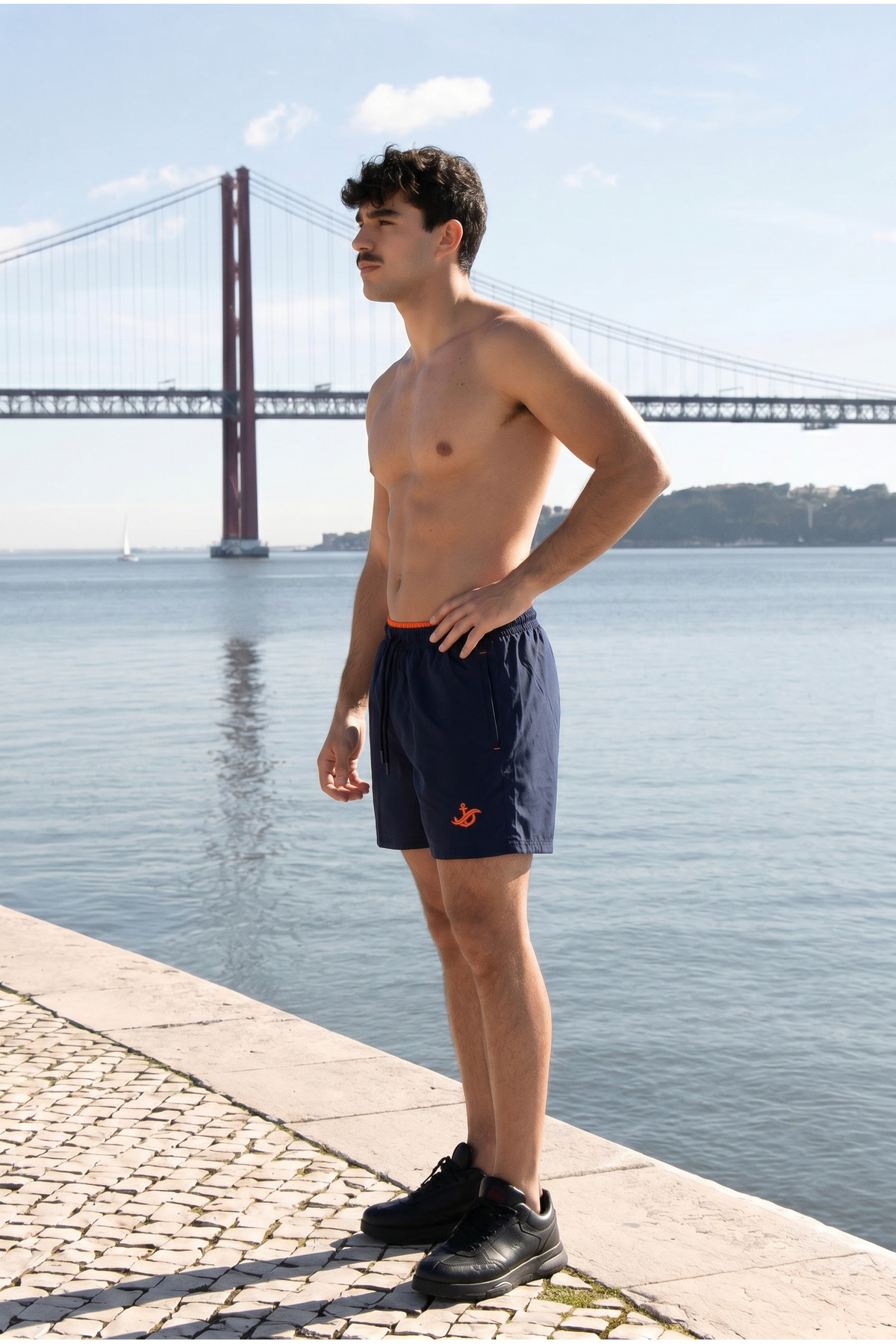 Erkek Relax Fit Bağcıklı Fermuarlı Cepli Lacivert Deniz Şortu 5