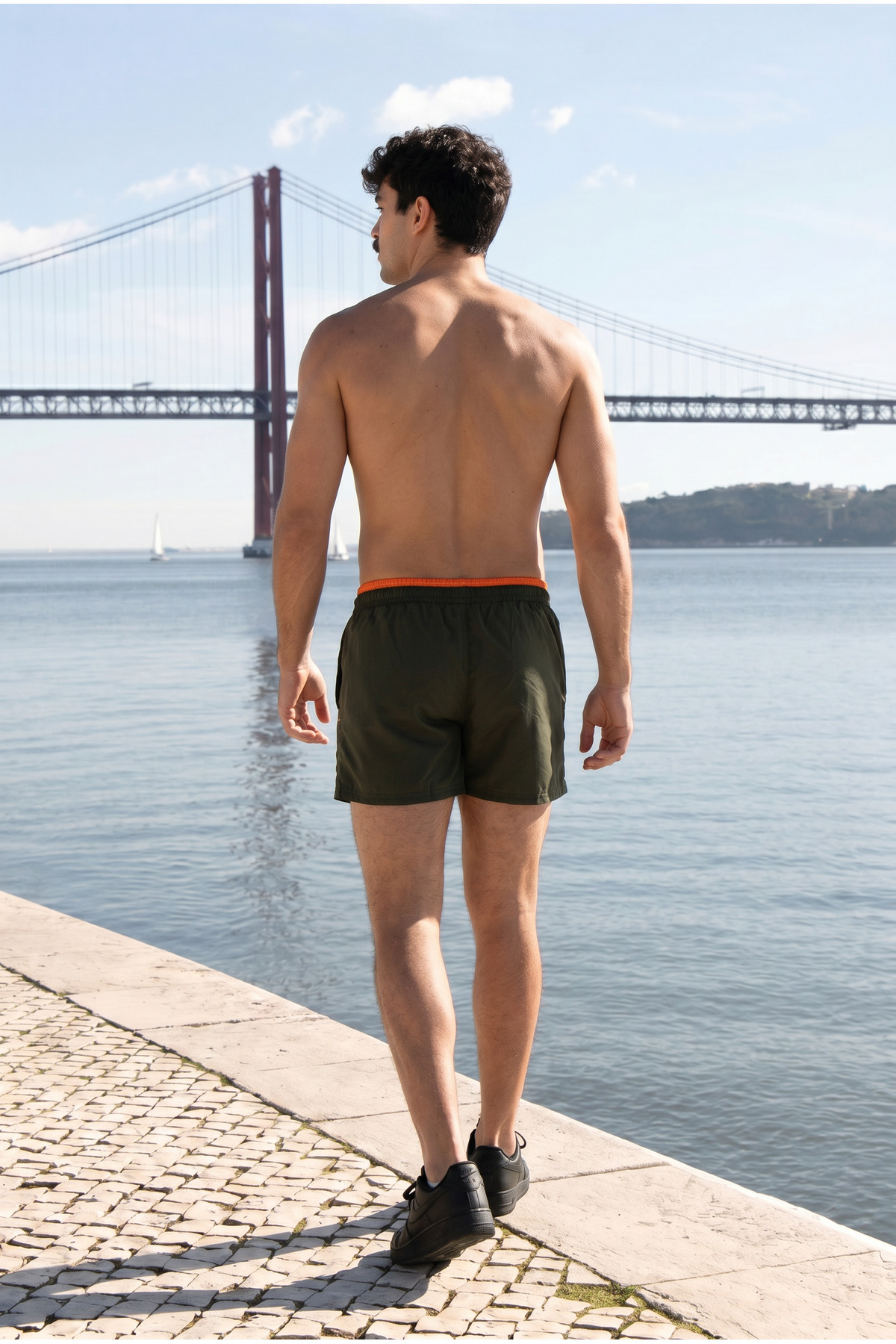 Erkek Relax Fit Bağcıklı Fermuarlı Cepli Haki Deniz Şortu 6