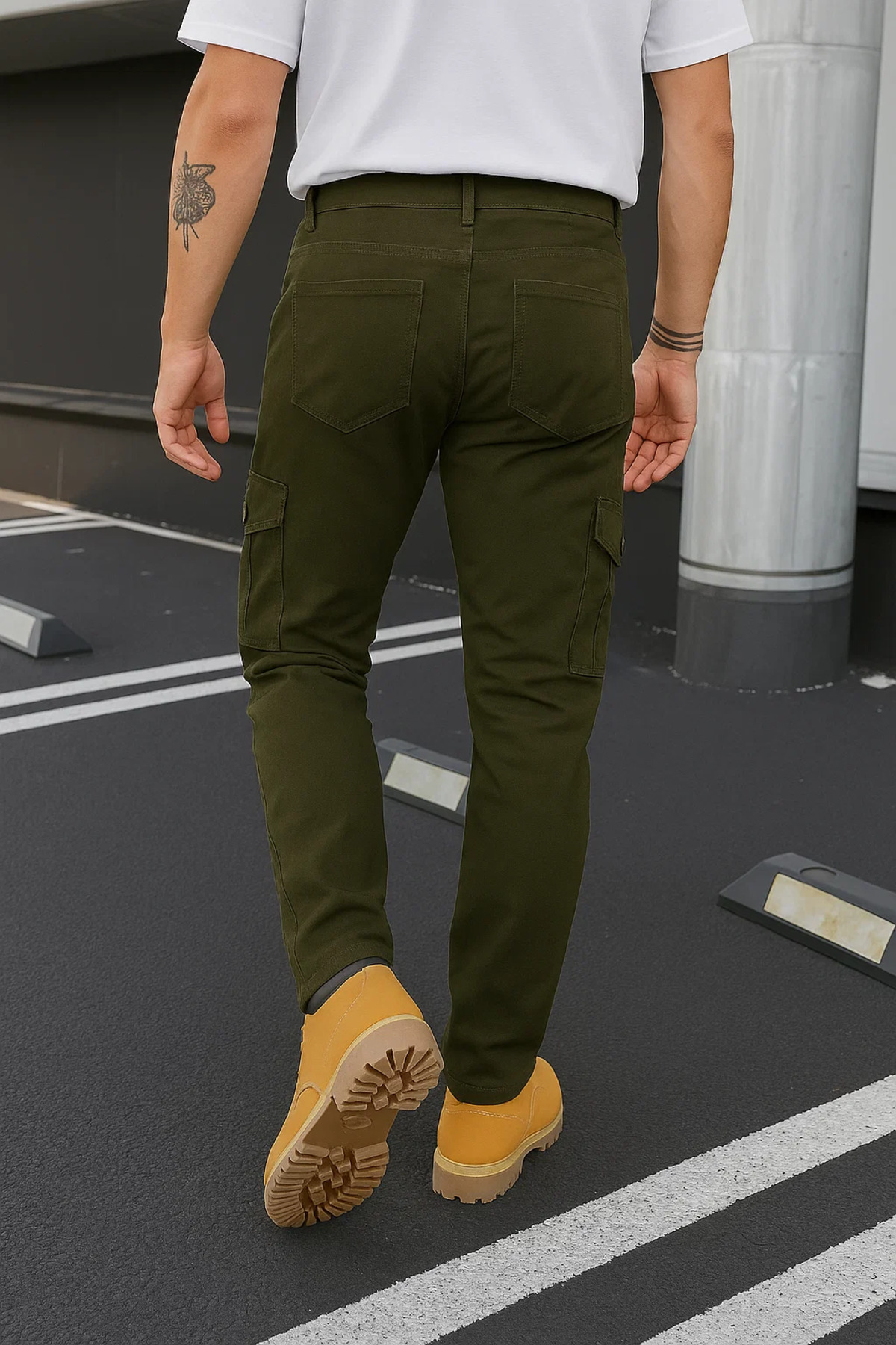 Erkek Trend Günlük Bol Paça Haki Taktik Kargo Pantolon 6