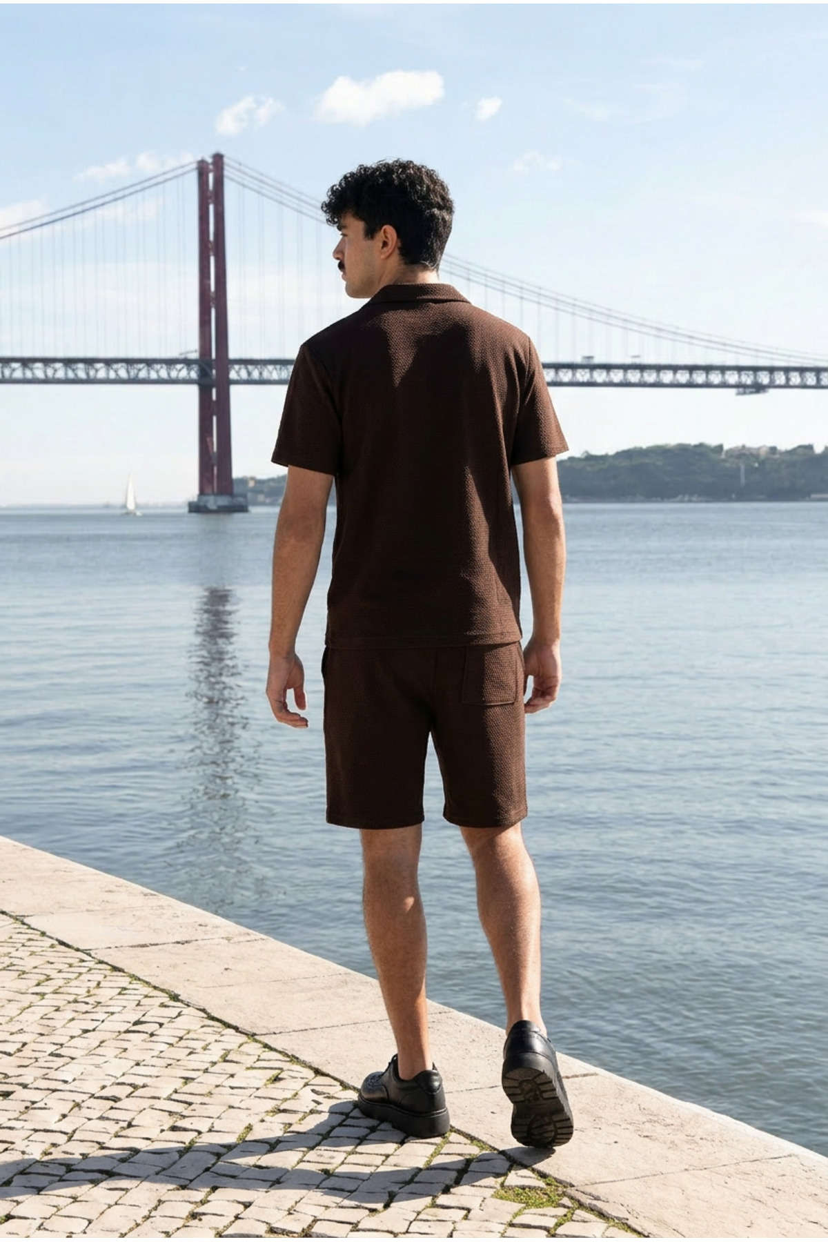Erkek Relax Fit Gömlek Basic Şort Kahve Yazlık Keten İkili Takım 5