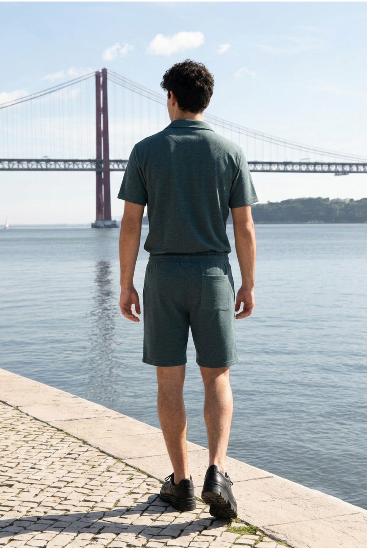 Erkek Relax Fit Gömlek Basic Şort Haki Yazlık Keten İkili Takım 5