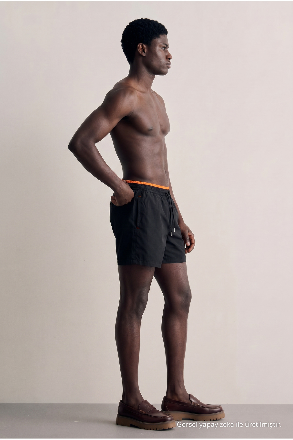Erkek Premium Jogger Hafif Hızlı Kuruyan T.Siyah Deniz Şortu Siyah-Turuncu 5