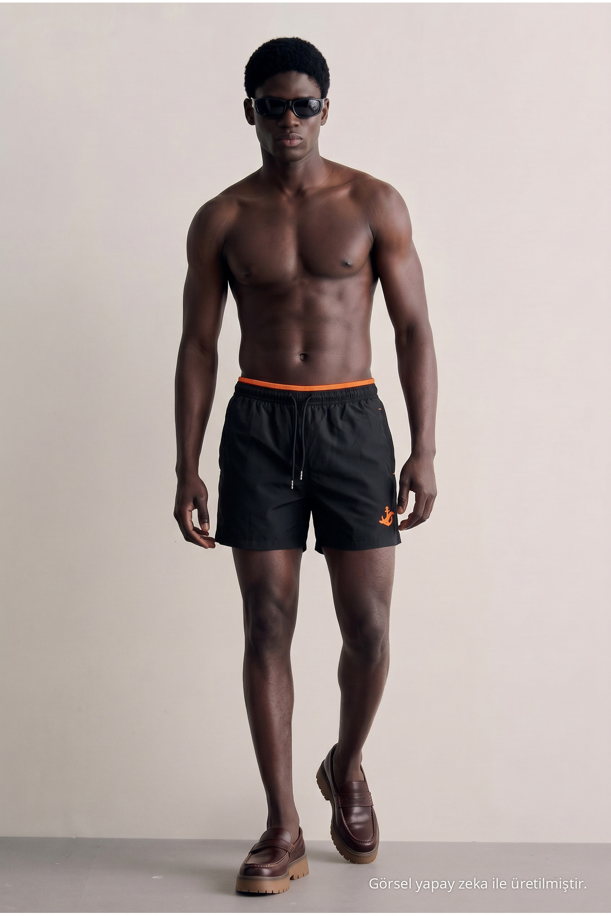Erkek Premium Jogger Hafif Hızlı Kuruyan T.Siyah Deniz Şortu Siyah-Turuncu 3