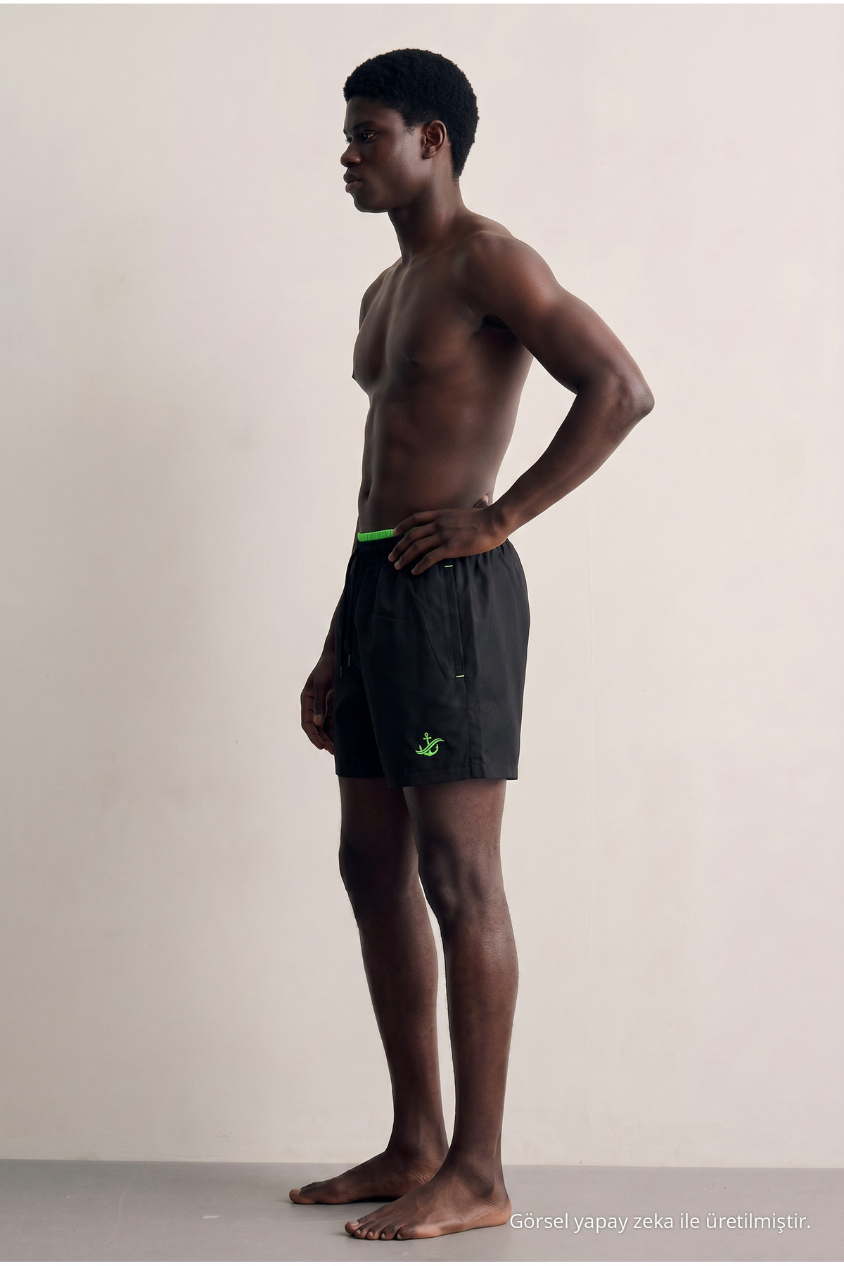 Erkek Premium Jogger Hafif Hızlı Kuruyan Y.Siyah Deniz Şortu Siyah-Yeşil 5
