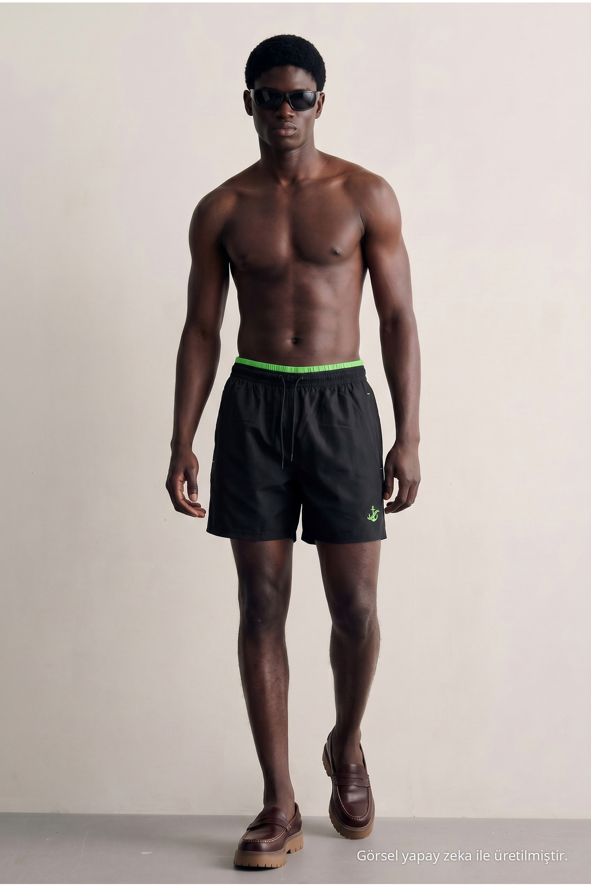 Erkek Premium Jogger Hafif Hızlı Kuruyan Y.Siyah Deniz Şortu Siyah-Yeşil 3