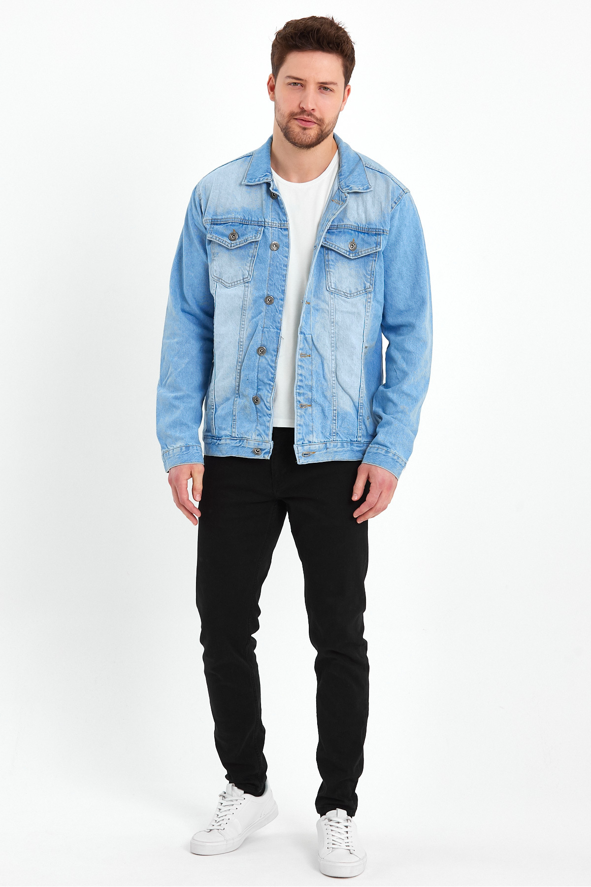 Erkek Mevsimlik Jeans Basic Bol B.Mavi Kot Ceket Buz 4