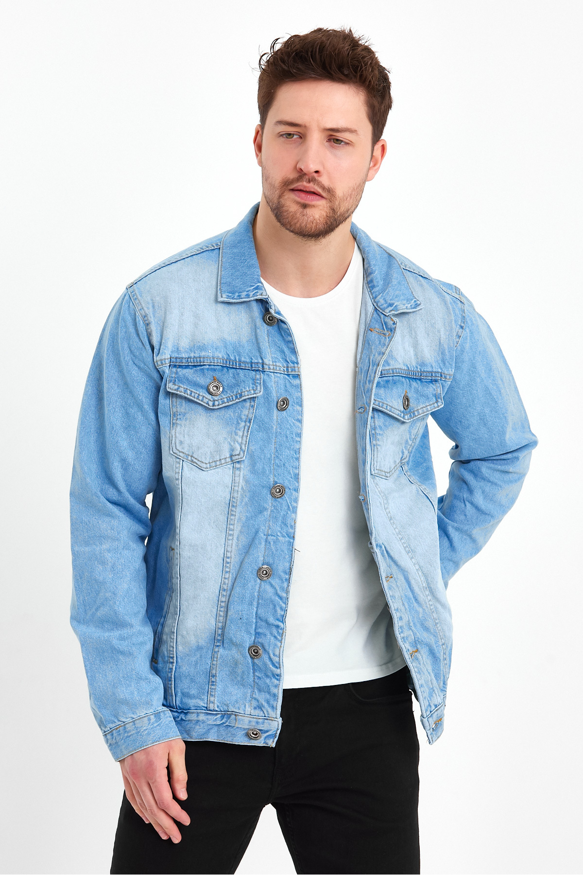 Erkek Mevsimlik Jeans Basic Bol B.Mavi Kot Ceket Buz 5