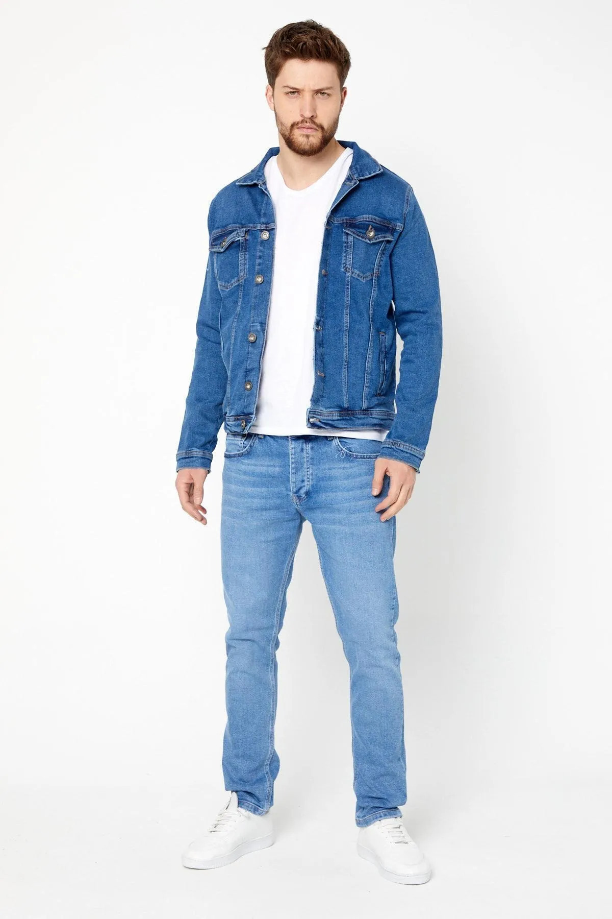 Erkek Mevsimlik Jeans Basic Bol Mavi Kot Ceket 6