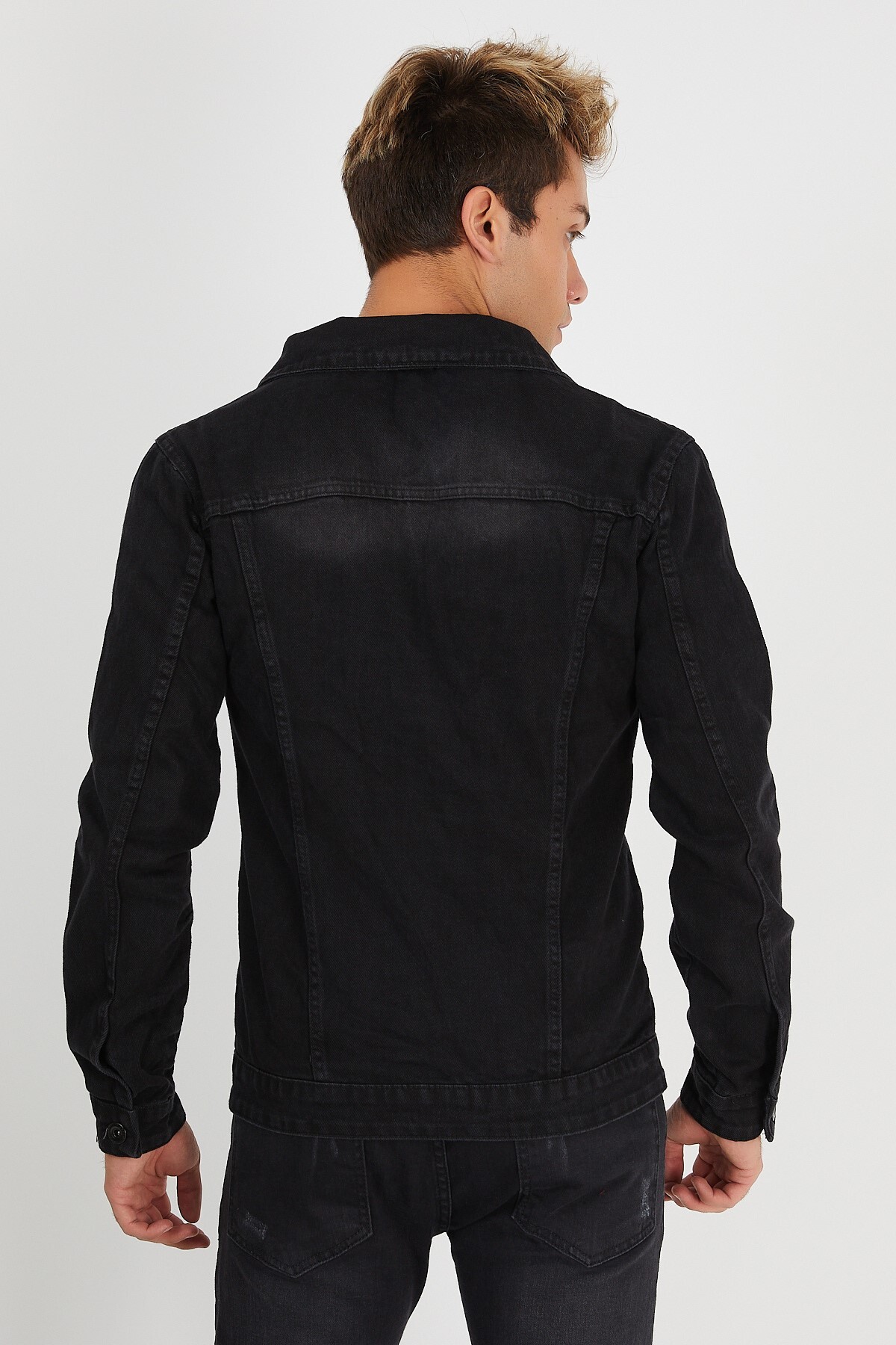 Erkek Mevsimlik Jeans Basic Bol Siyah Kot Ceket 3