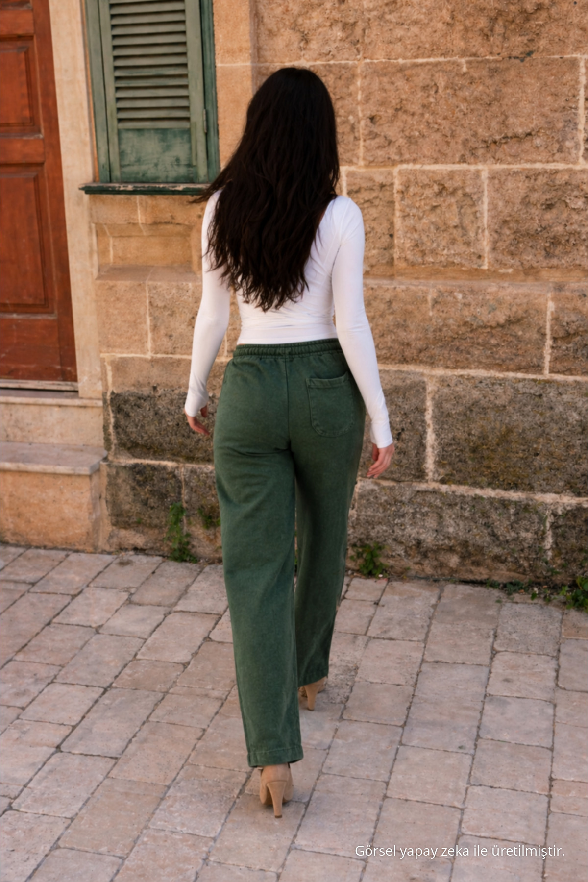 Kadın Beli Lastikli Jogger Koyu Keten Pantolon 6