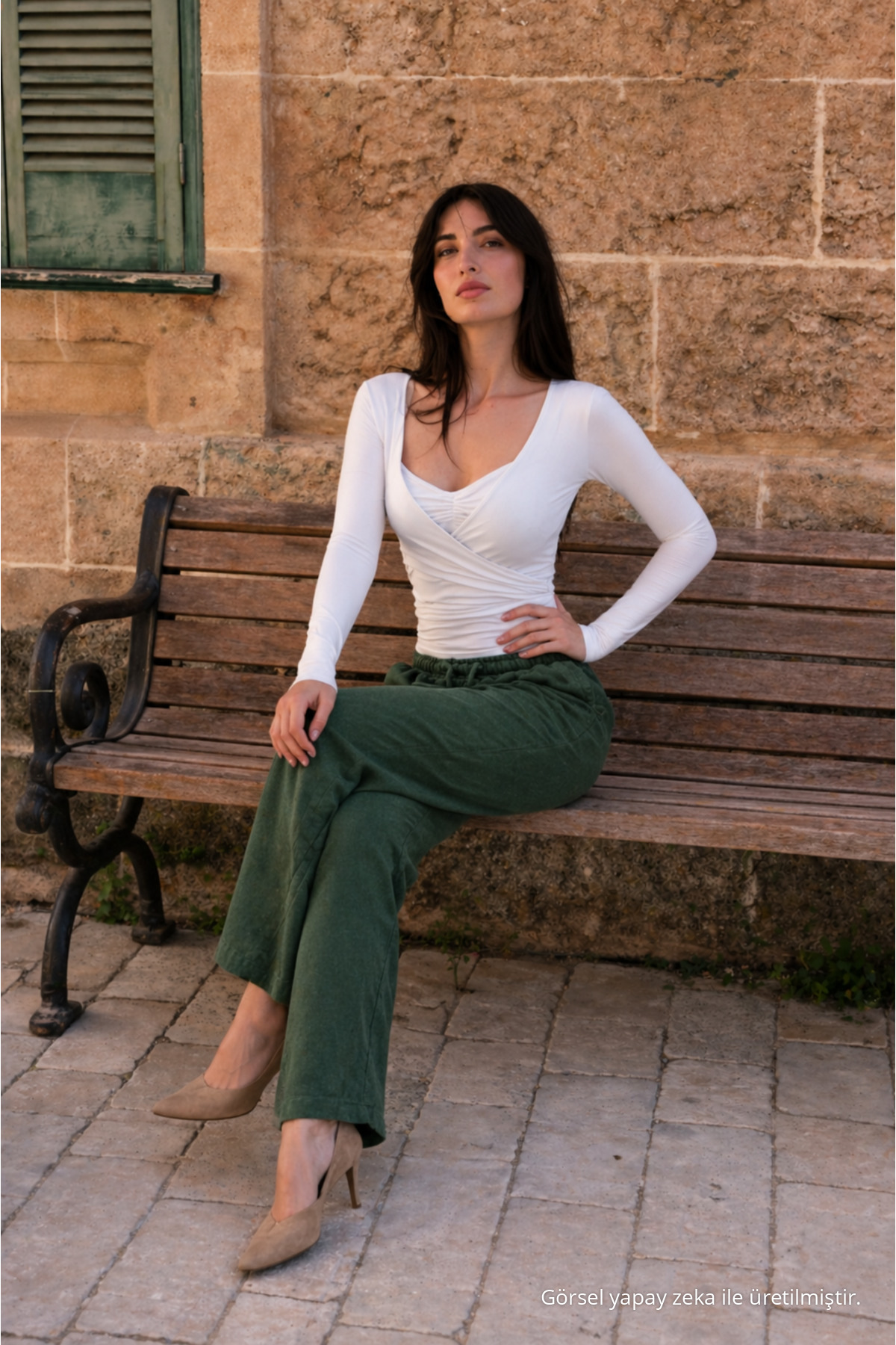 Kadın Beli Lastikli Jogger Koyu Keten Pantolon 5