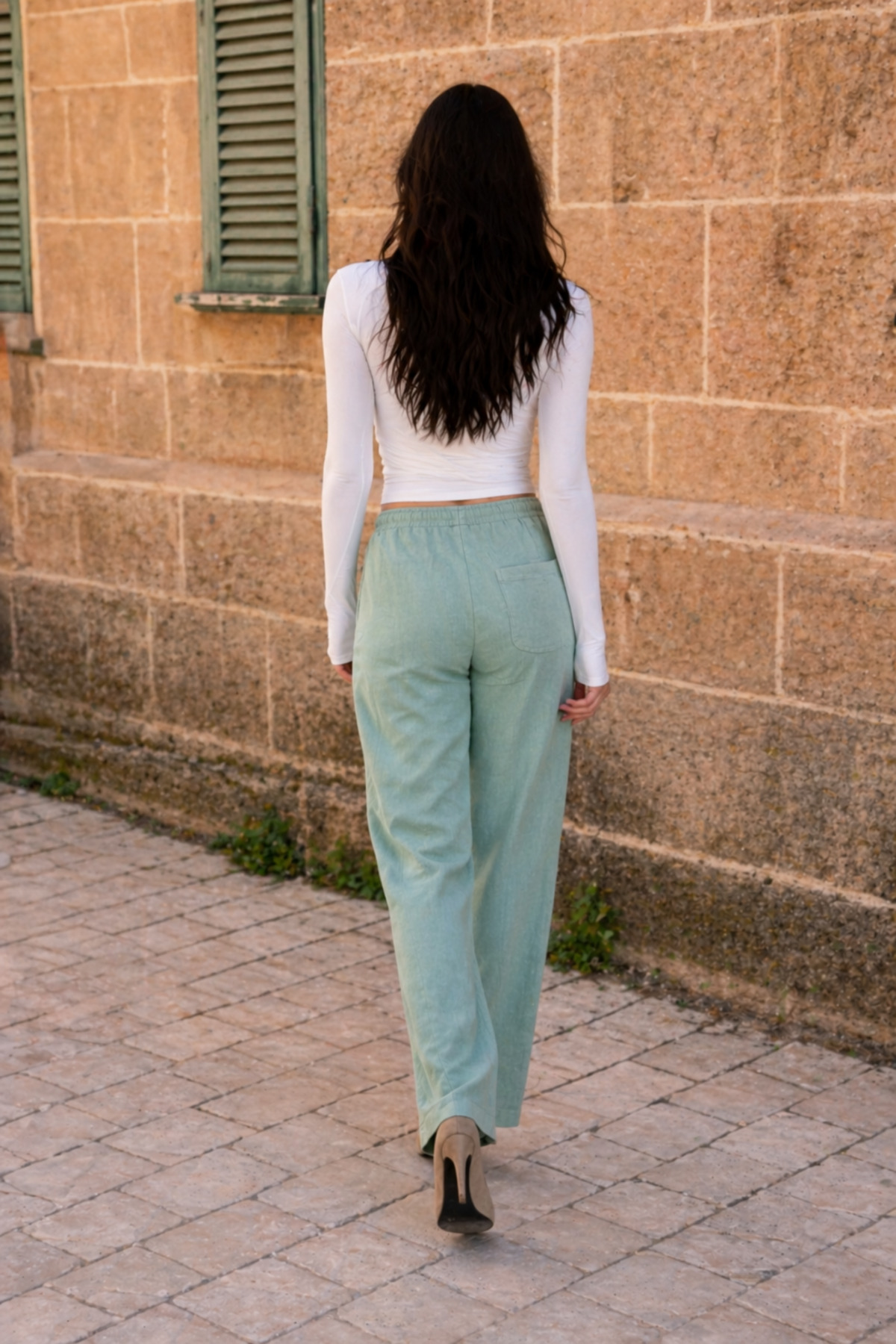 Kadın Beli Lastikli Jogger Su Keten Pantolon 6