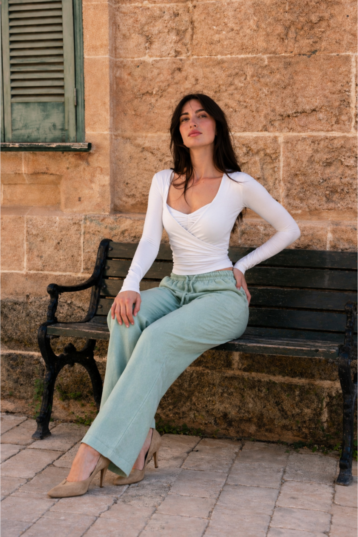 Kadın Beli Lastikli Jogger Su Keten Pantolon 5
