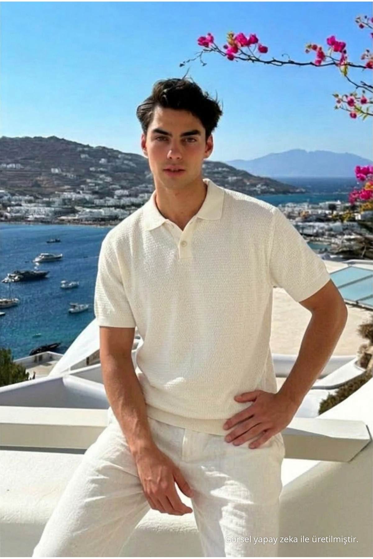 Erkek Günlük Rahat Dokulu Krem Polo Yaka Tişört 3