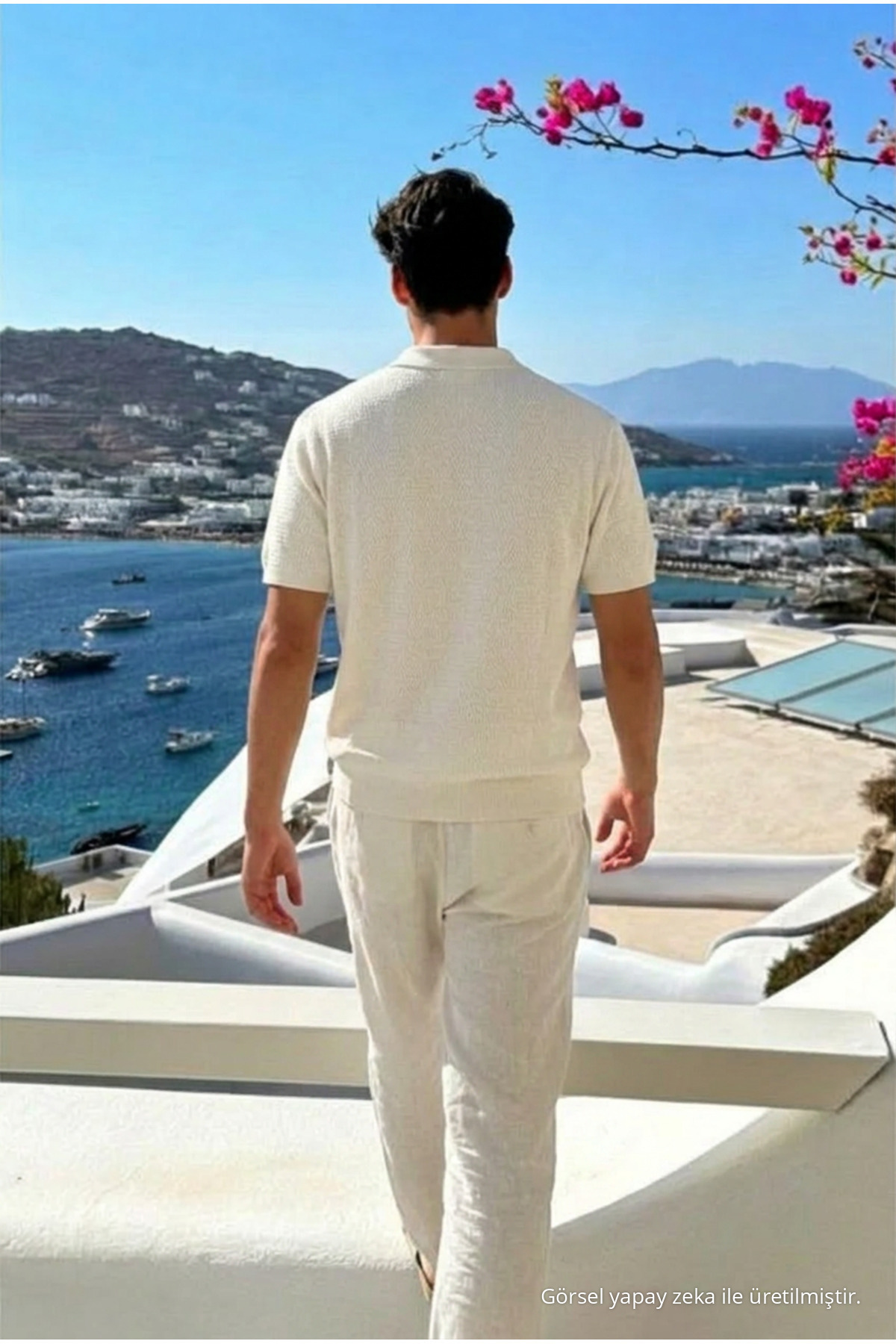 Erkek Günlük Rahat Dokulu Krem Polo Yaka Tişört 5
