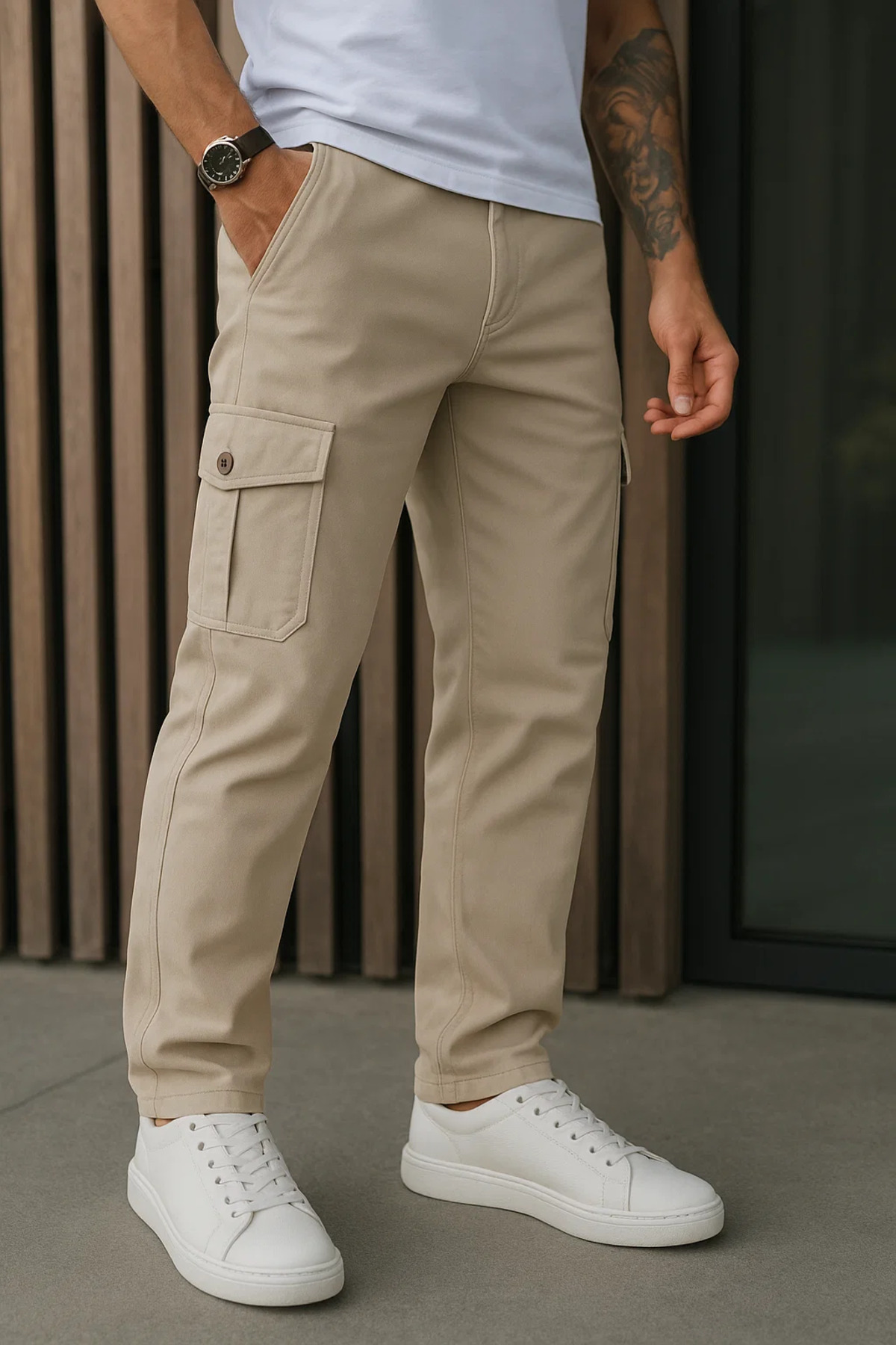 Erkek Bol Paça Trend Taş Gabardin Kargo Pantolon 3