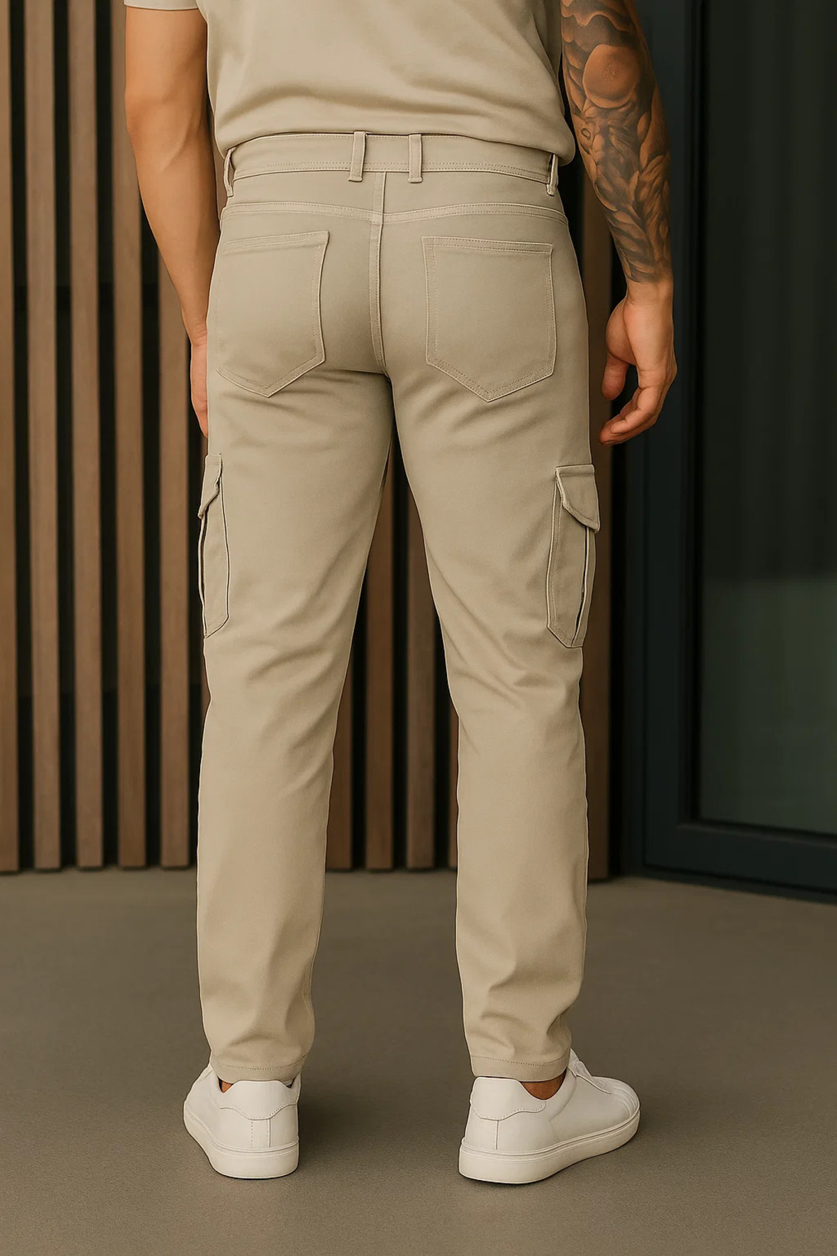 Erkek Bol Paça Trend Taş Gabardin Kargo Pantolon 5