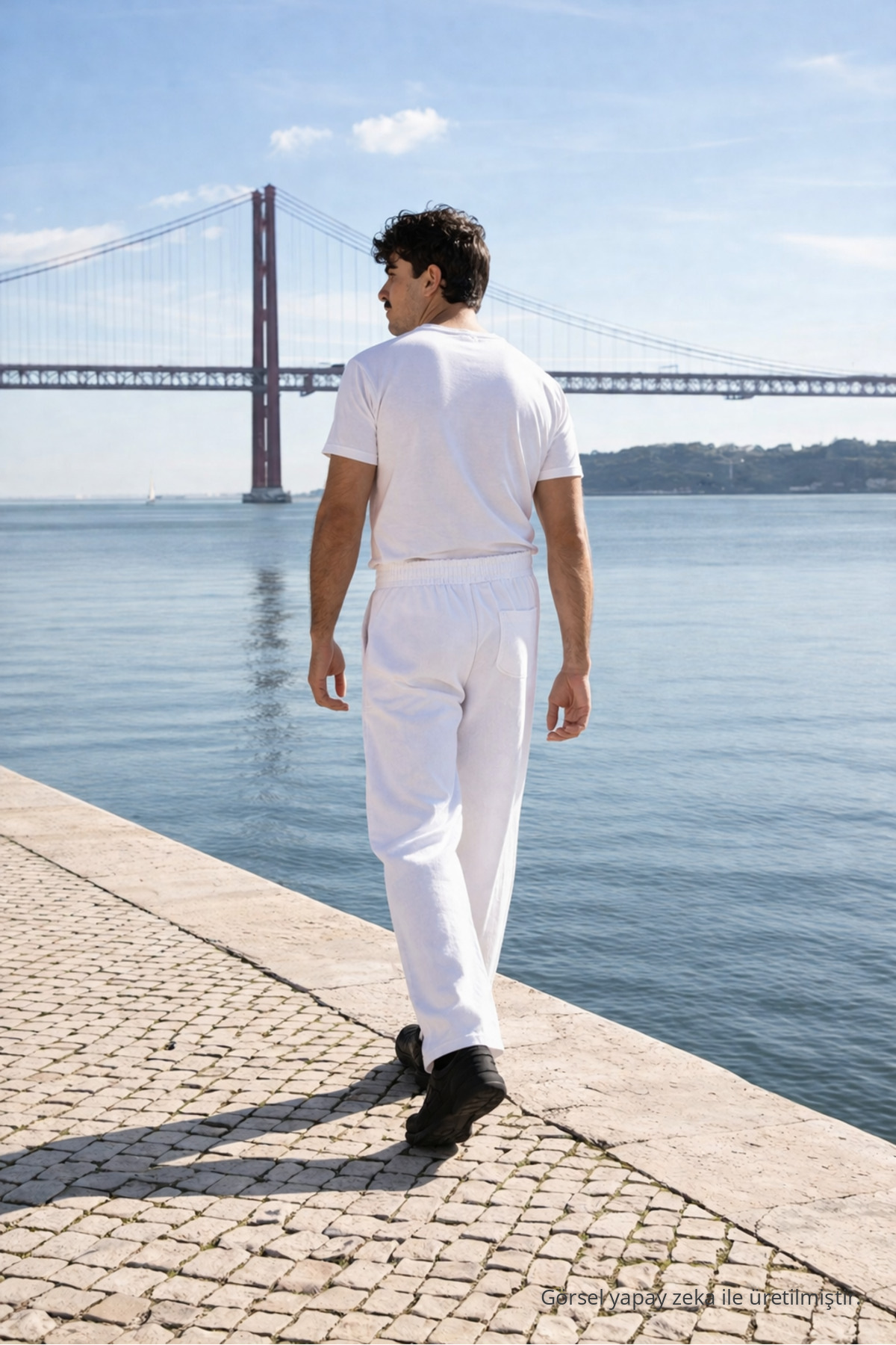 Erkek Beli Lastikli Jogger Beyaz Keten Pantolon 6